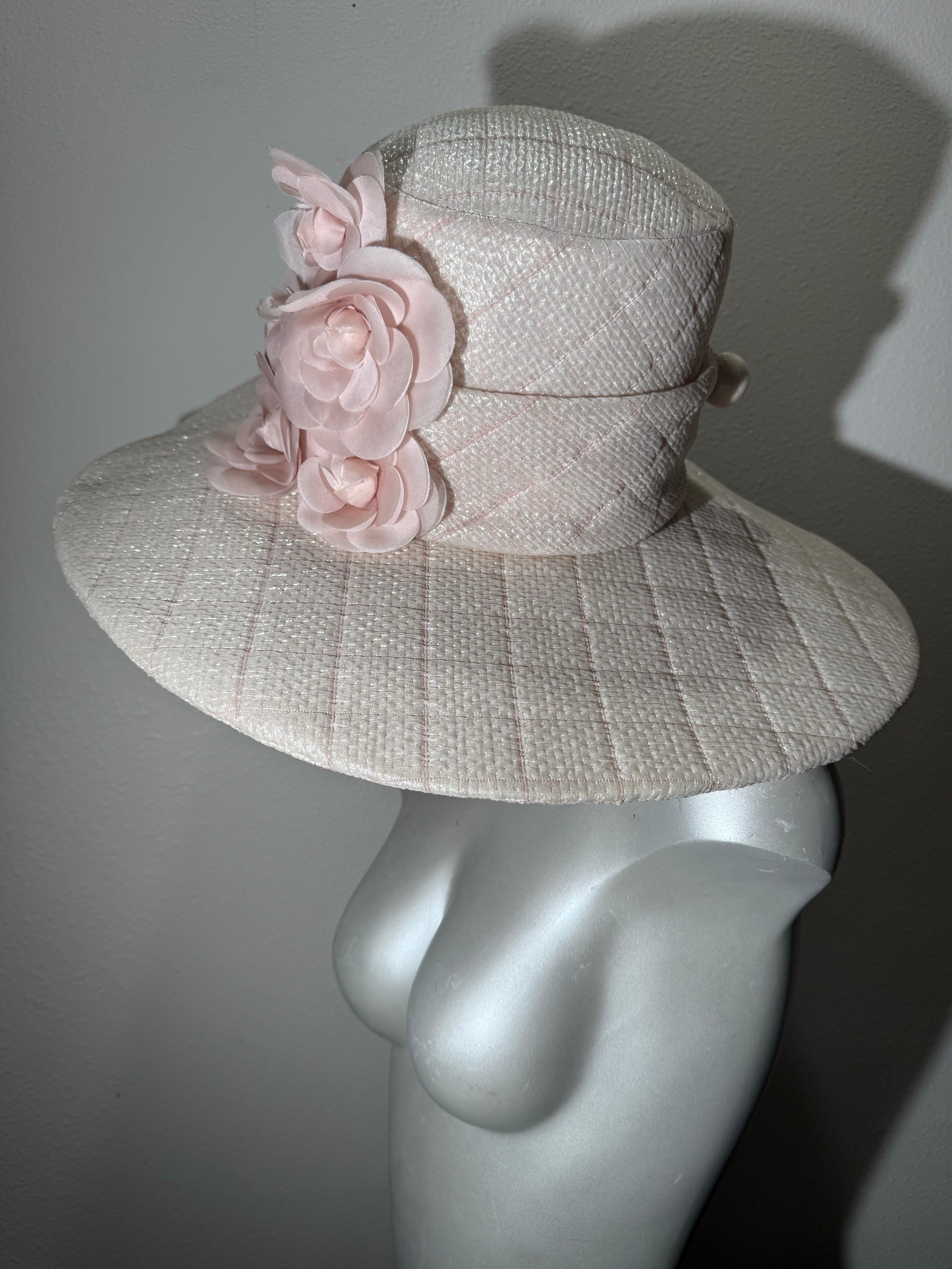CUSTOM MADE Opalescent Tweed Wide Brimmed Quilted Chanel Fabric Fedora w Camelia im Angebot 6