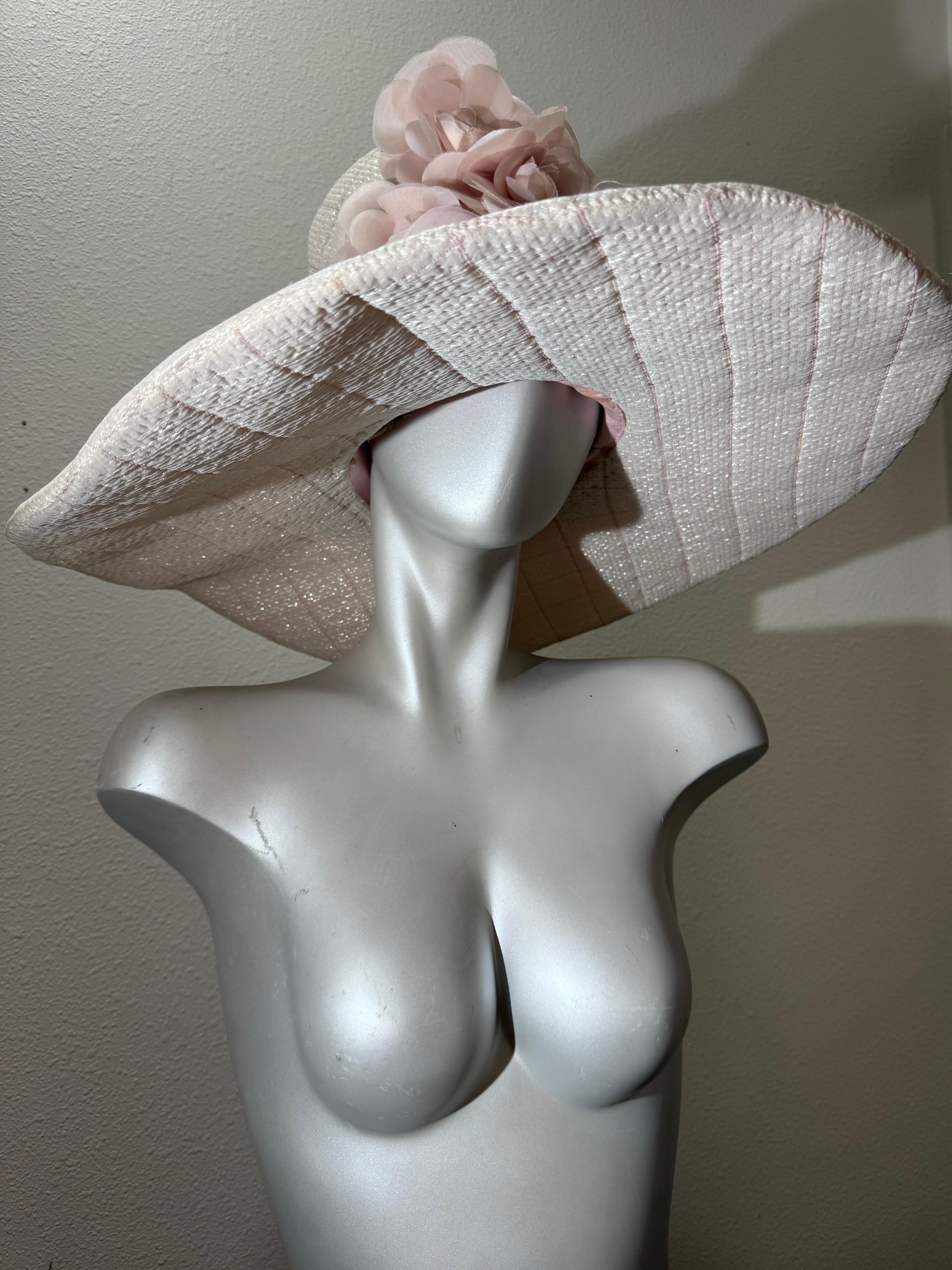 CUSTOM MADE Opalescent Tweed Wide Brimmed Quilted Chanel Fabric Fedora w Camelia Damen im Angebot