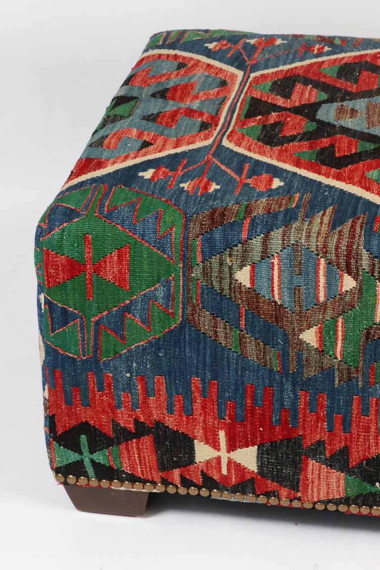 Custom-Made Ottoman Bench Using a Vintage Wool Kilim Rug ...