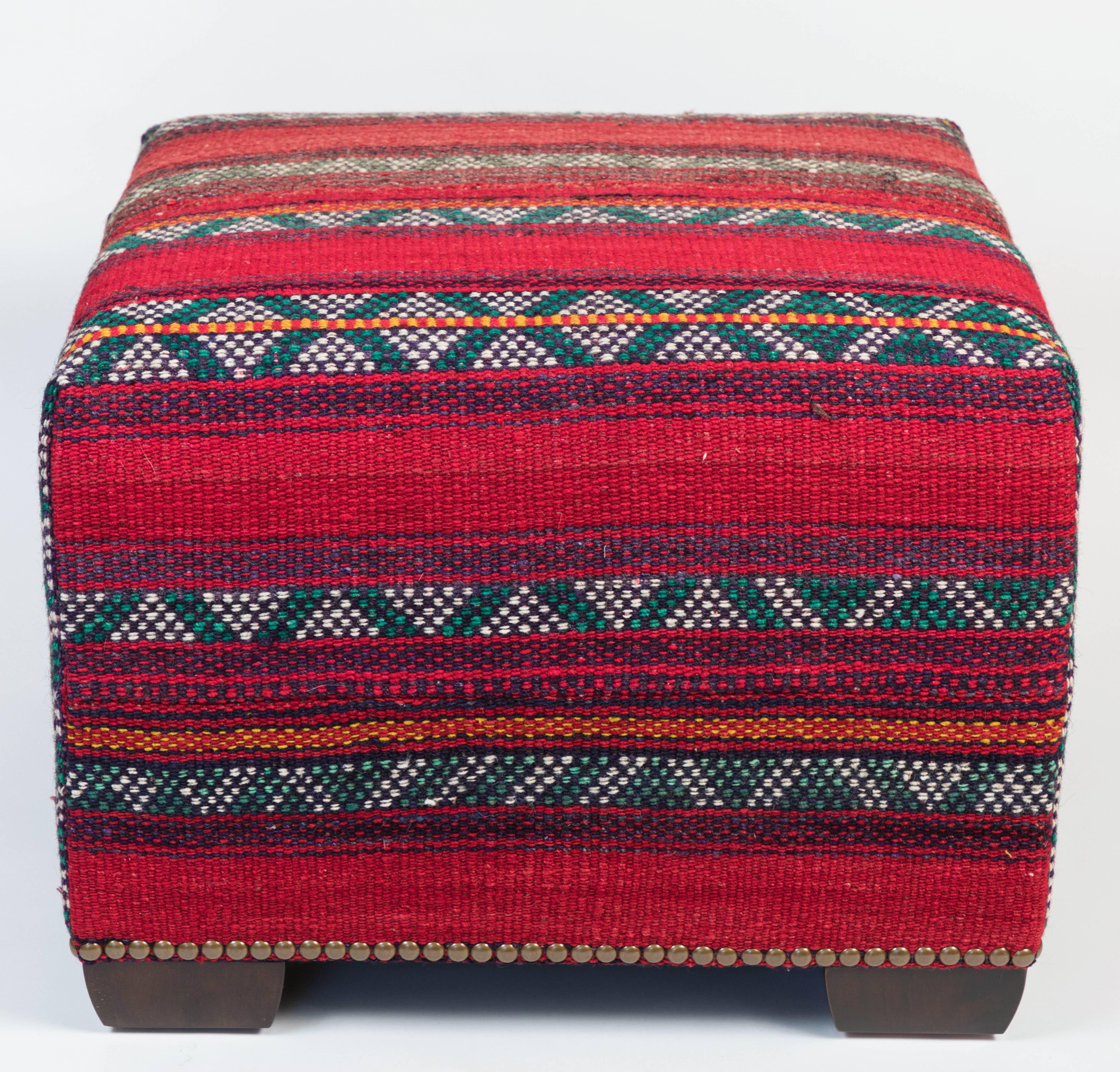 20th Century Custom-Made Ottoman in Vintage Wool East African Tent Panel