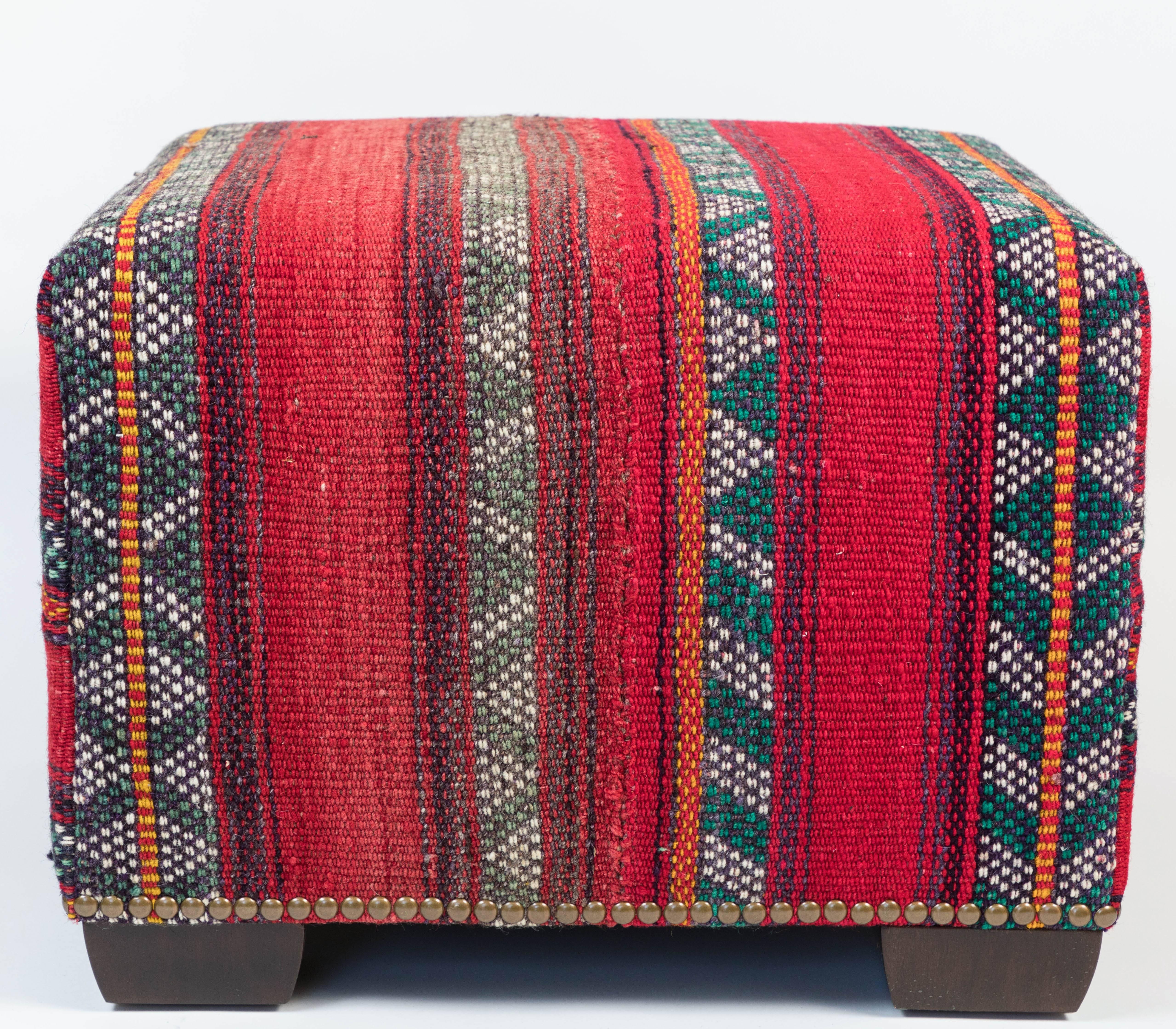 Custom-Made Ottoman in Vintage Wool East African Tent Panel 2