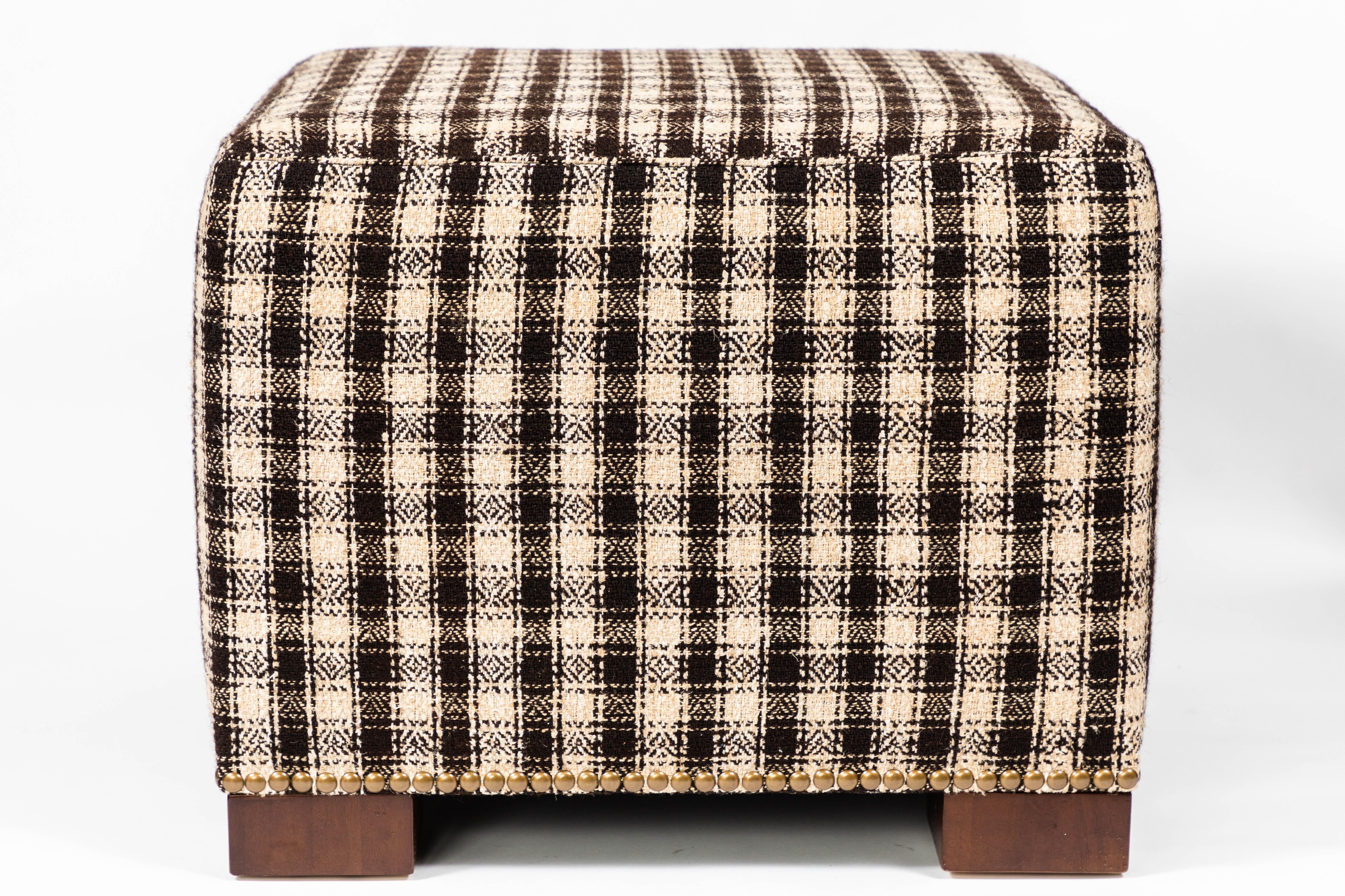 Custom Made Ottoman Upholstered with a Vintage Wool and Hemp Wagon Blanket In Excellent Condition In Pasadena, CA