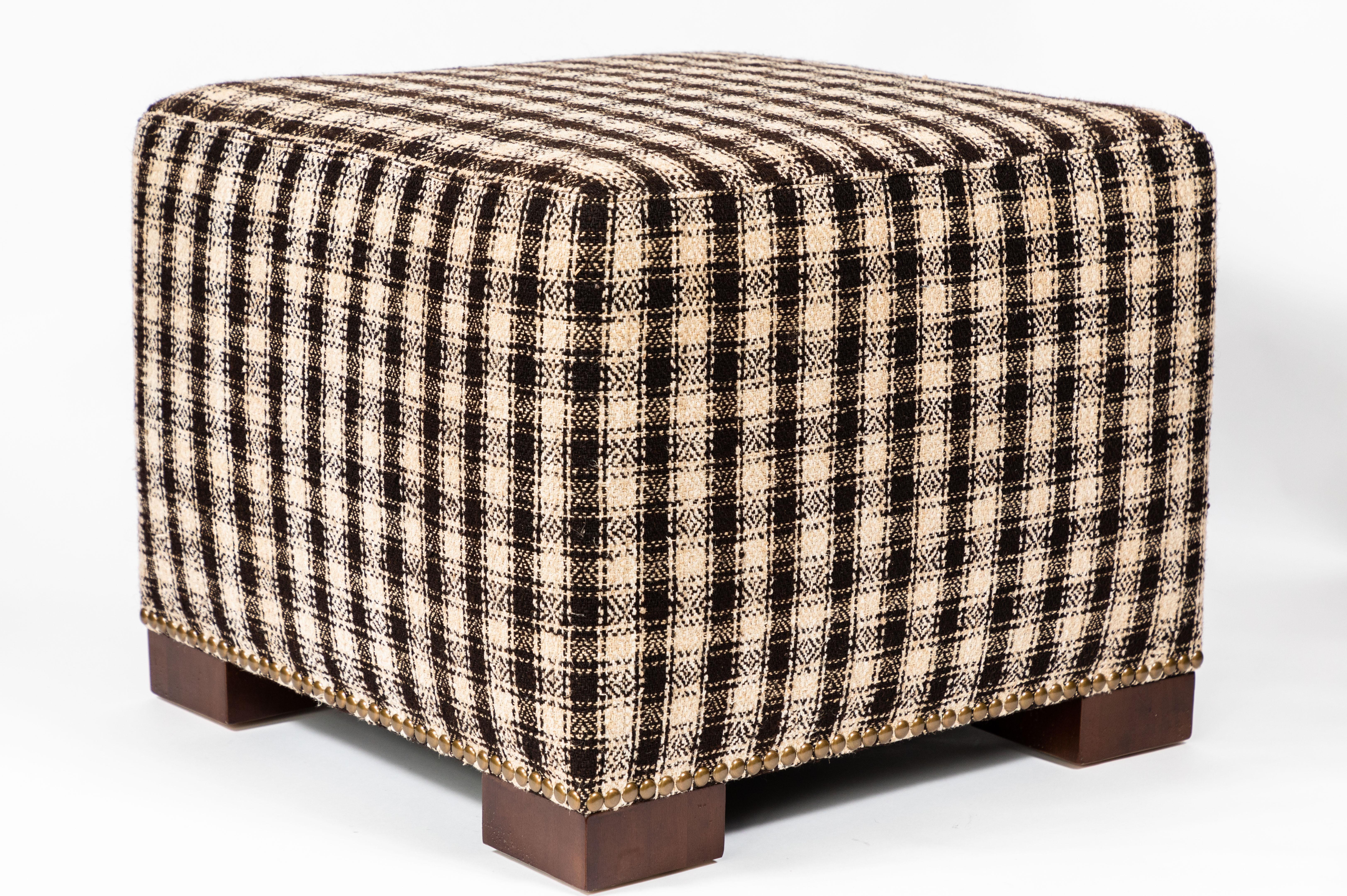 20th Century Custom Made Ottoman Upholstered with a Vintage Wool and Hemp Wagon Blanket