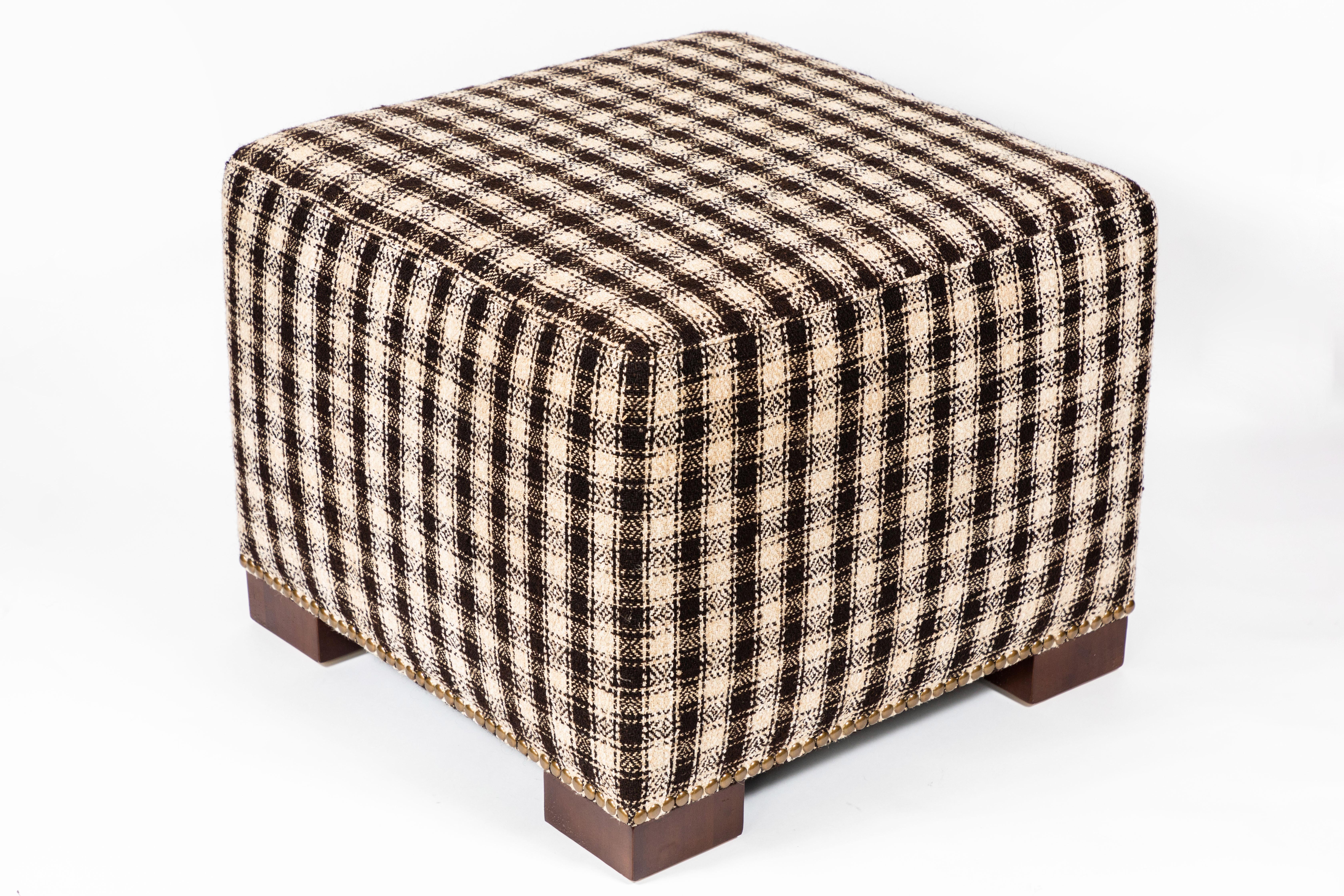 Textile Custom Made Ottoman Upholstered with a Vintage Wool and Hemp Wagon Blanket