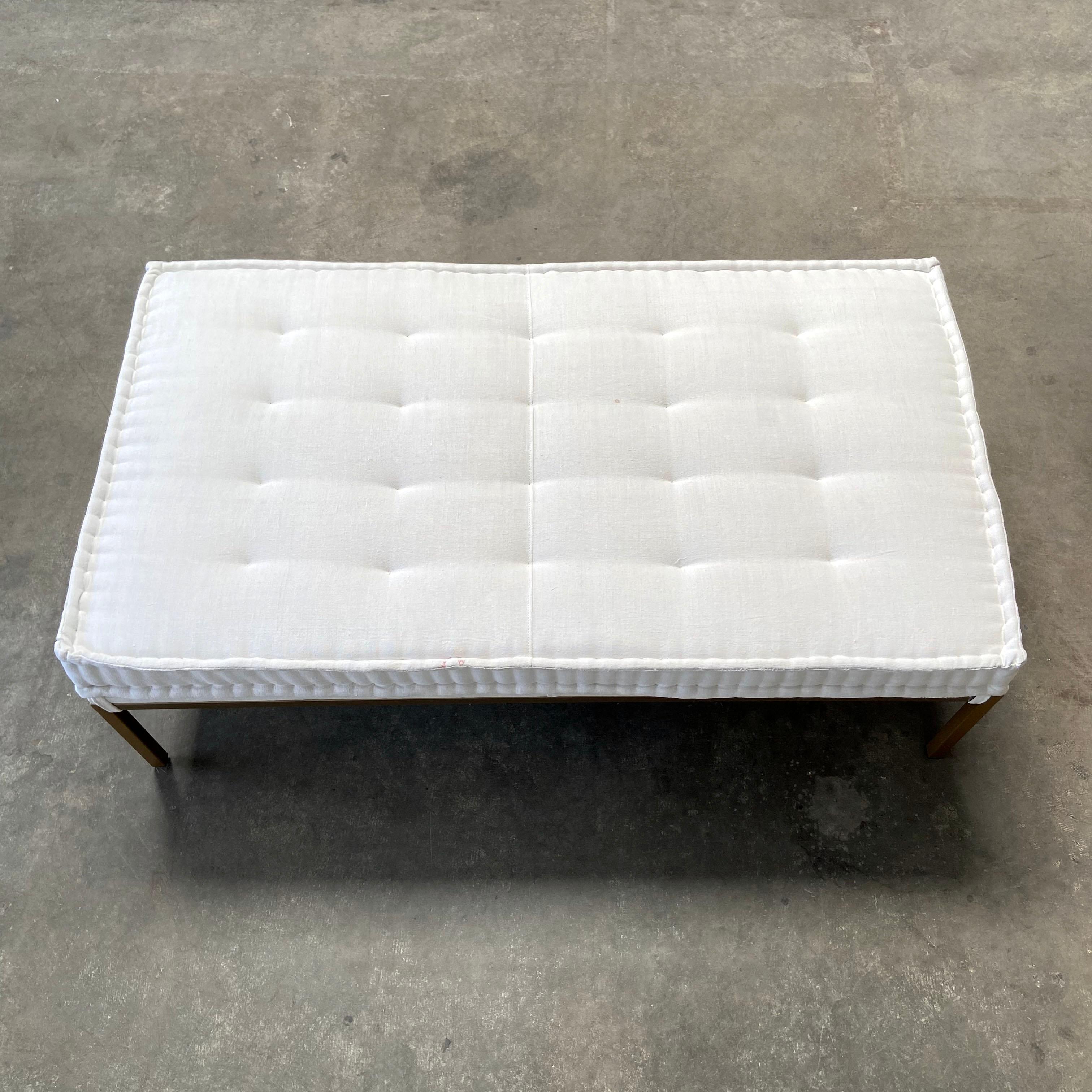Custom Made Ottoman with Antique French Linen Cushion Style Top In Good Condition In Brea, CA