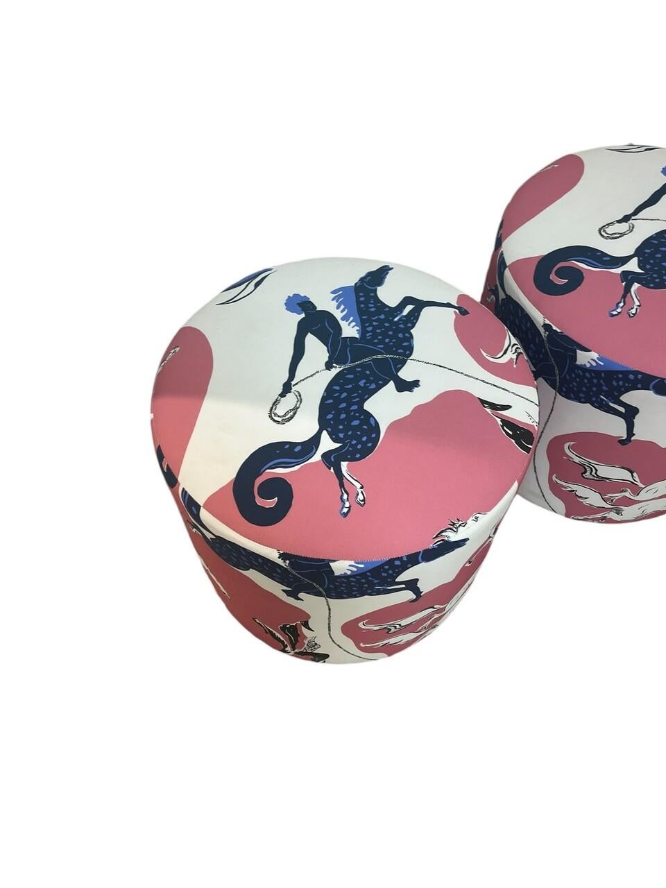 Custom made Ottomans with Walter Lee Culp, Hermes style fabric
Price is for 1 
2 available