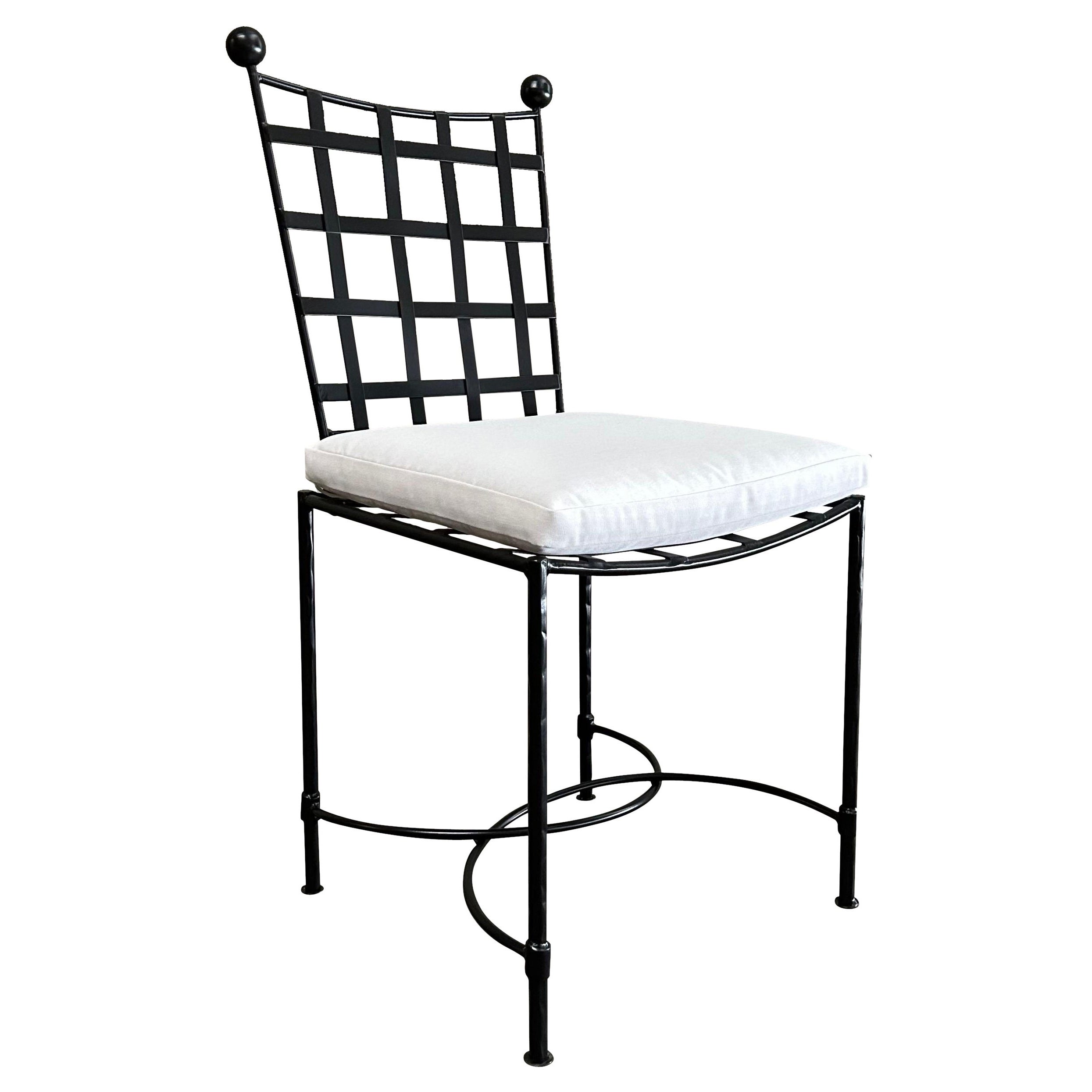 Custom Made Outdoor Iron Dining Chair with Sunbrella Cushion For Sale