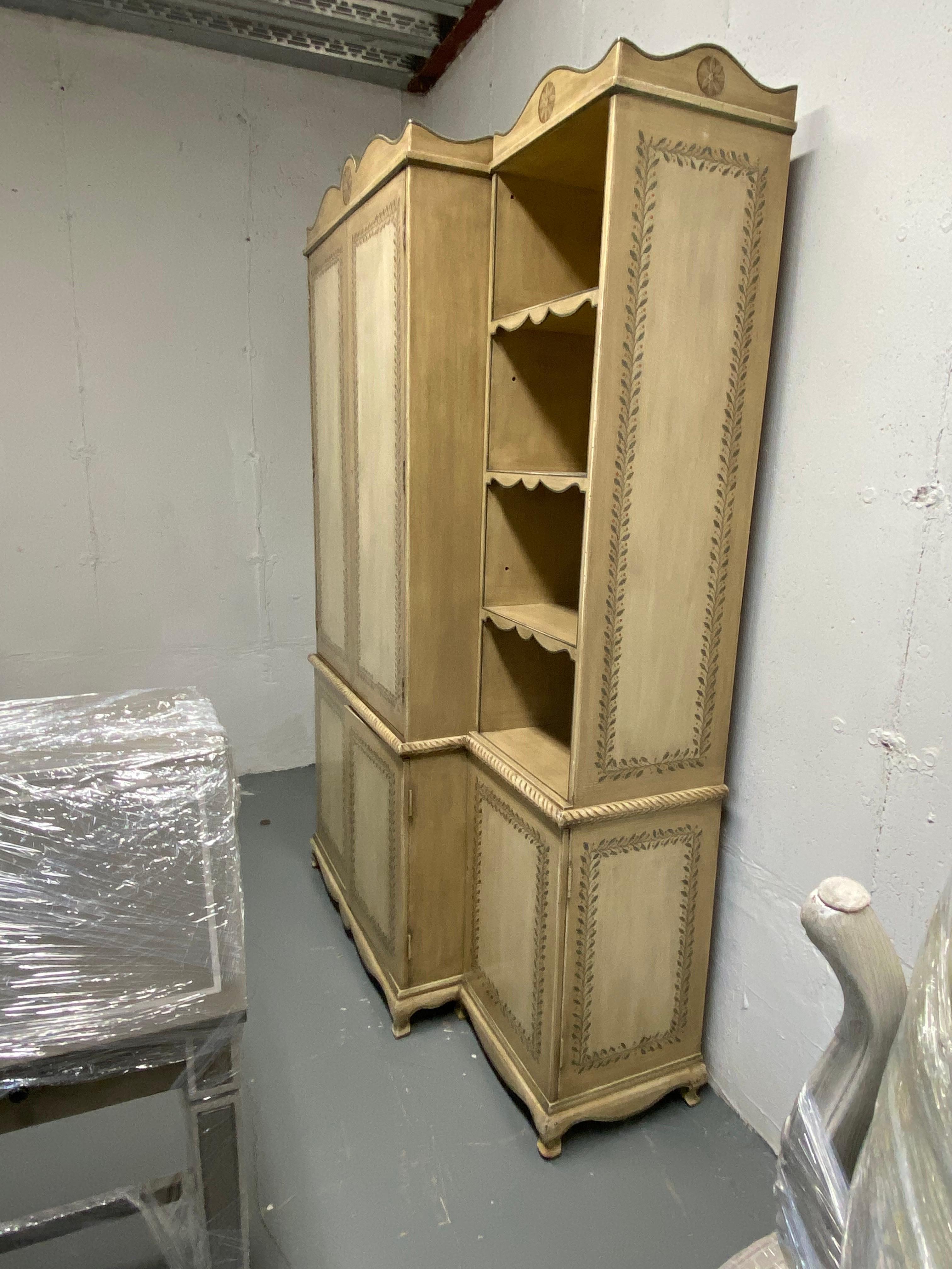 Custom Made & Painted French Provincial Style Cabinet in Painted Leaf Design For Sale 3