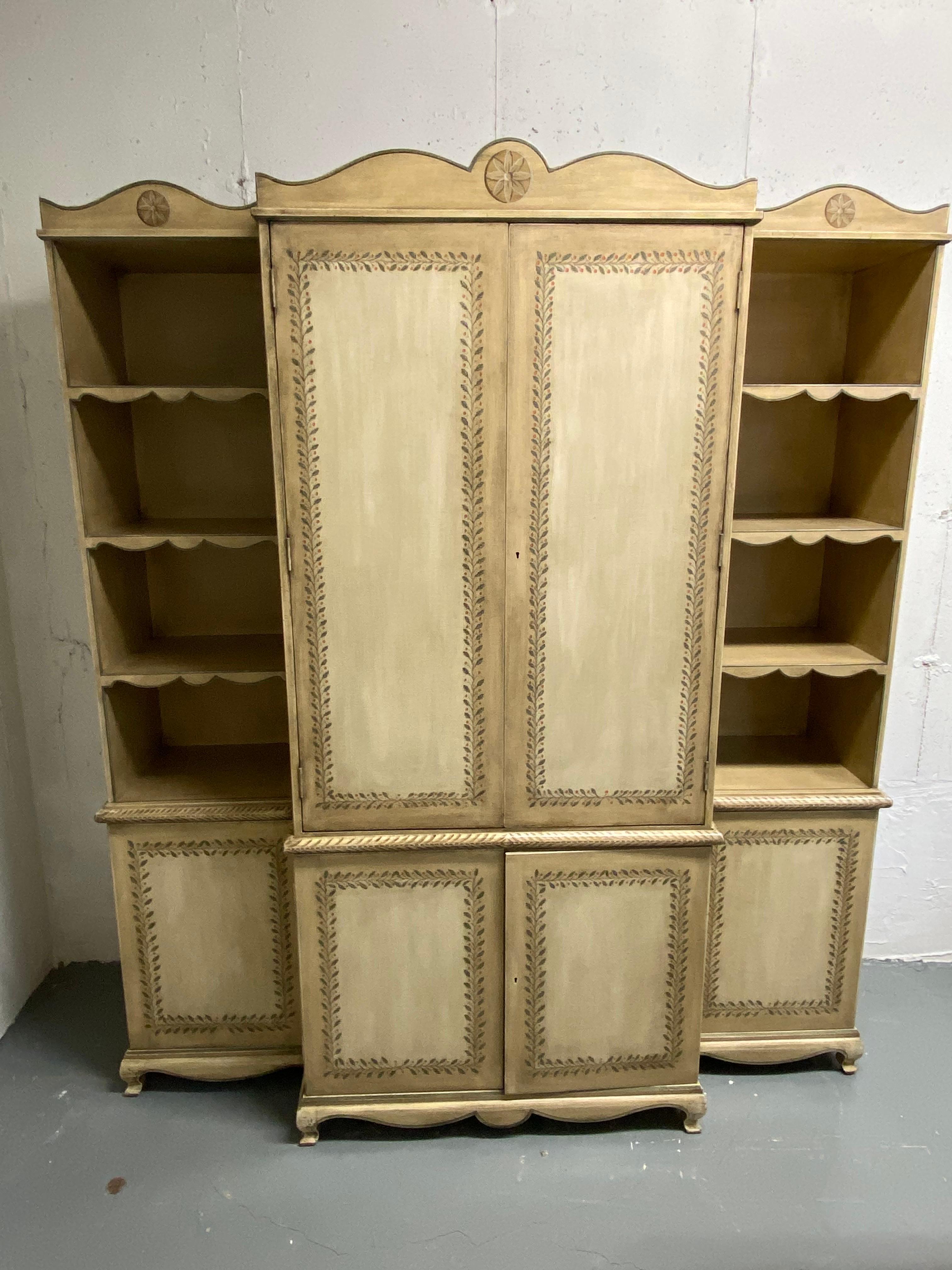 Custom Made & Painted French Provincial Style Cabinet in Painted Leaf Design For Sale 9