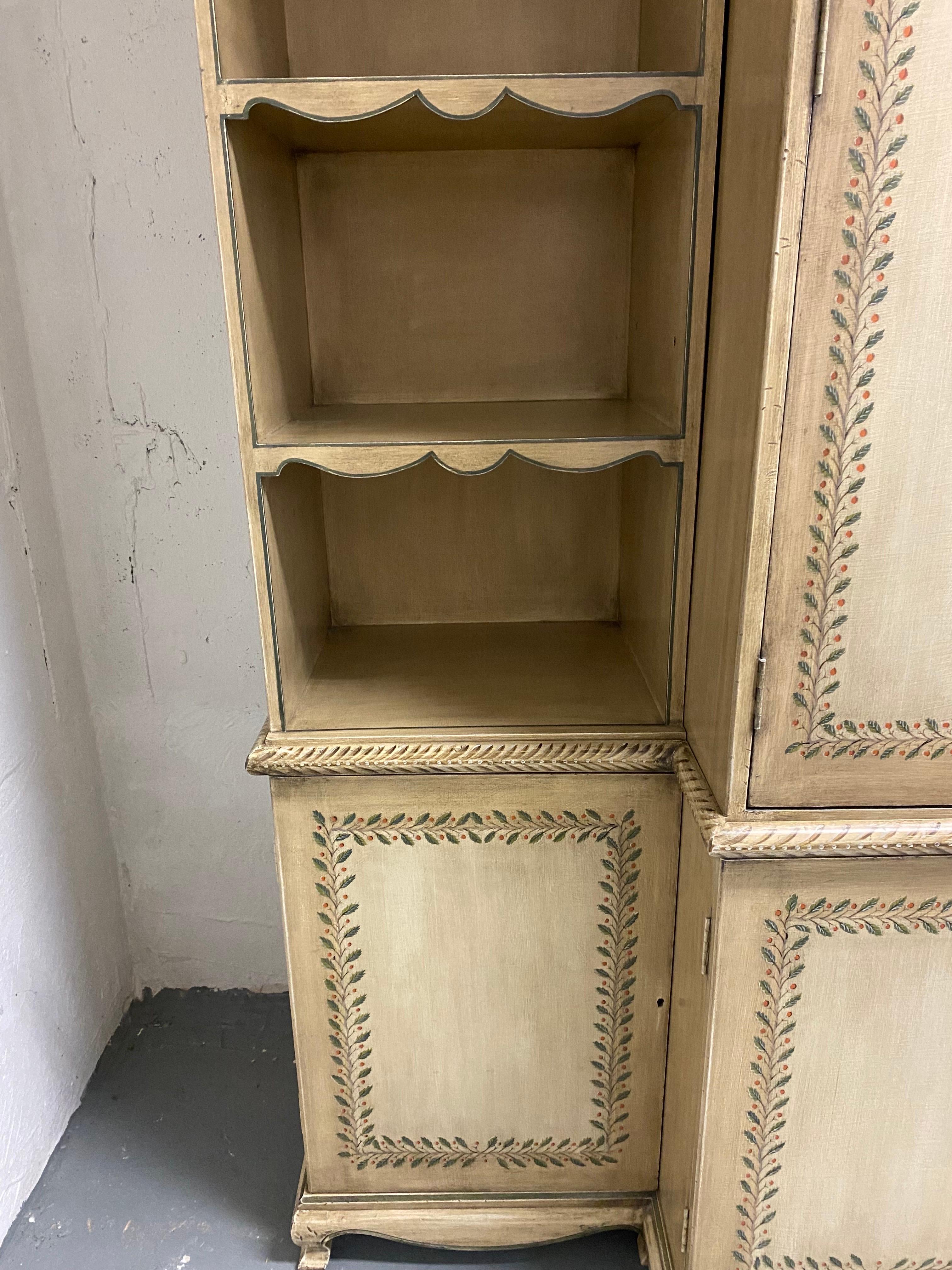 American Custom Made & Painted French Provincial Style Cabinet in Painted Leaf Design For Sale