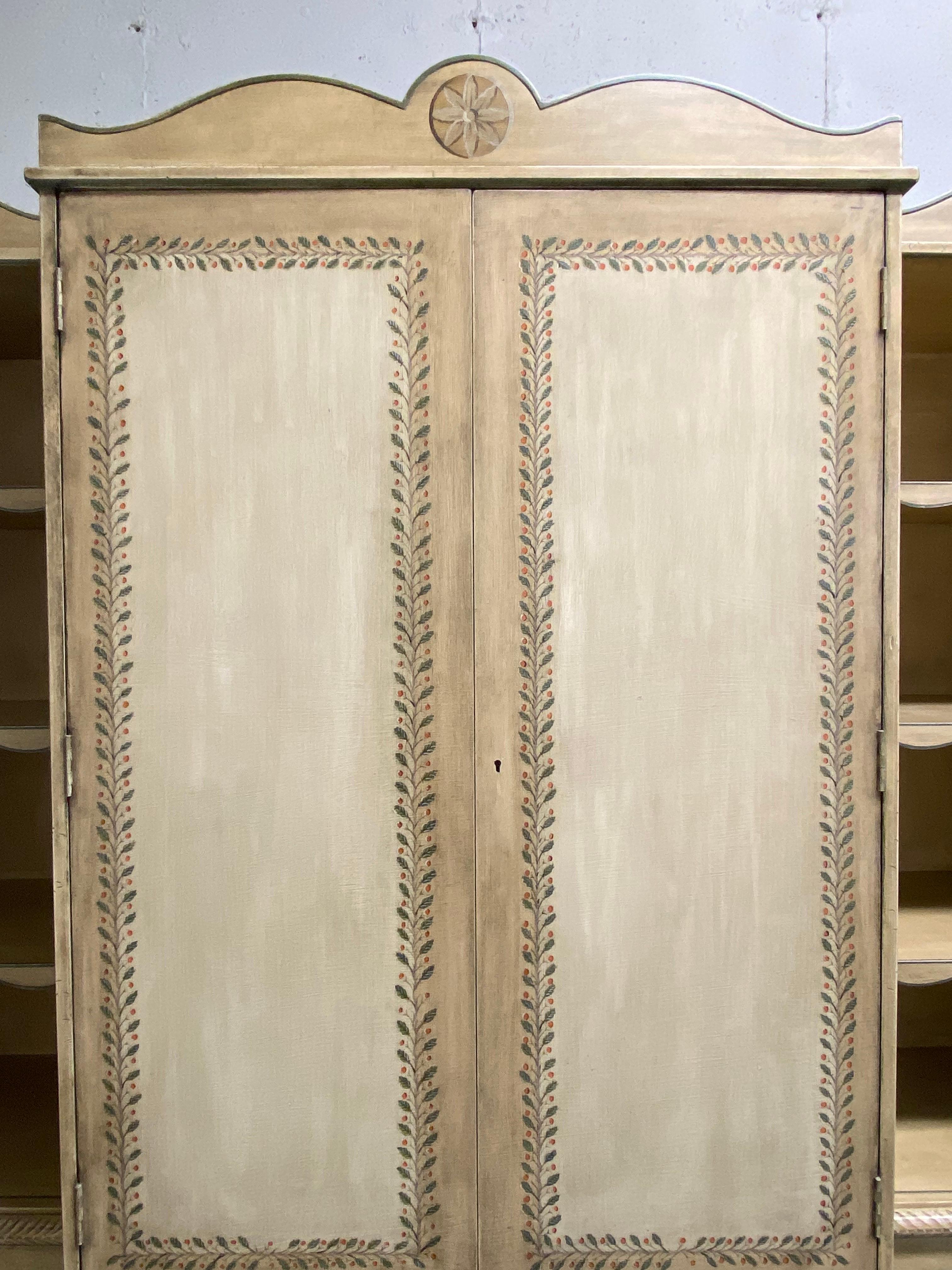 Hand-Painted Custom Made & Painted French Provincial Style Cabinet in Painted Leaf Design For Sale