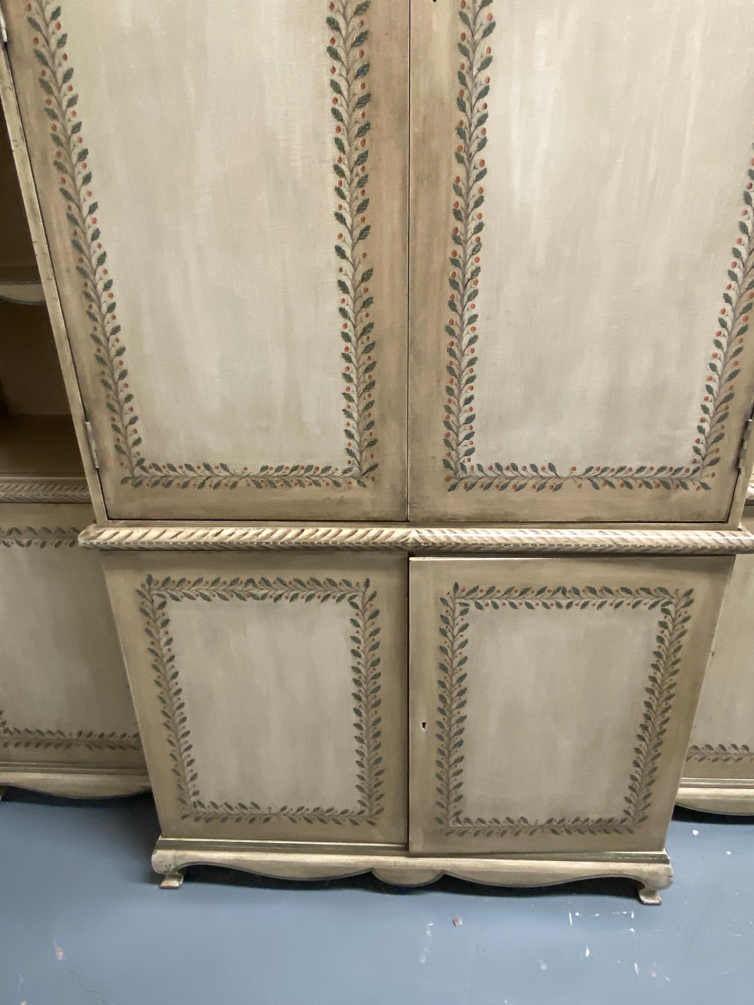 Custom Made & Painted French Provincial Style Cabinet in Painted Leaf Design In Good Condition For Sale In Southampton, NY