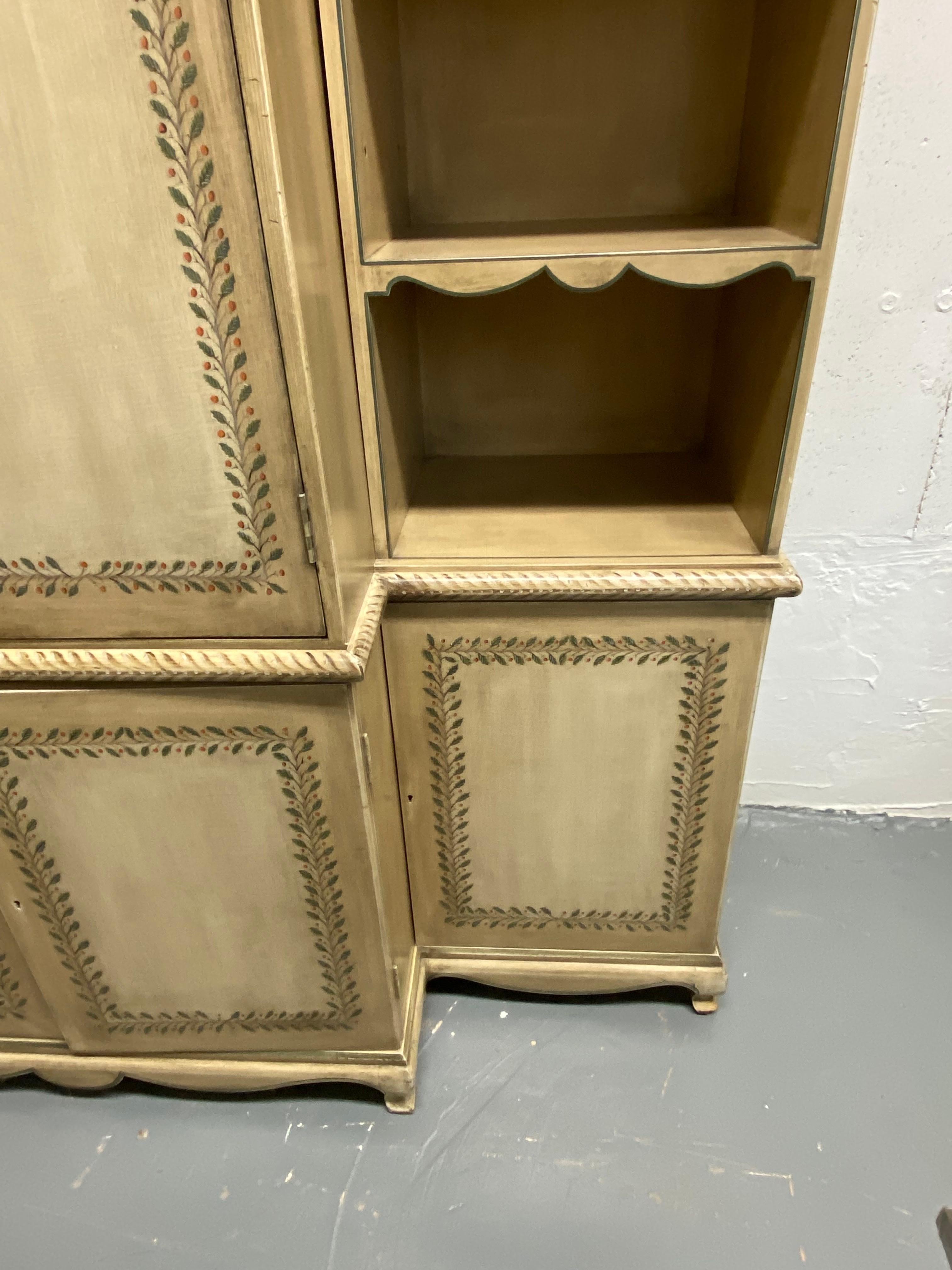 Wood Custom Made & Painted French Provincial Style Cabinet in Painted Leaf Design For Sale