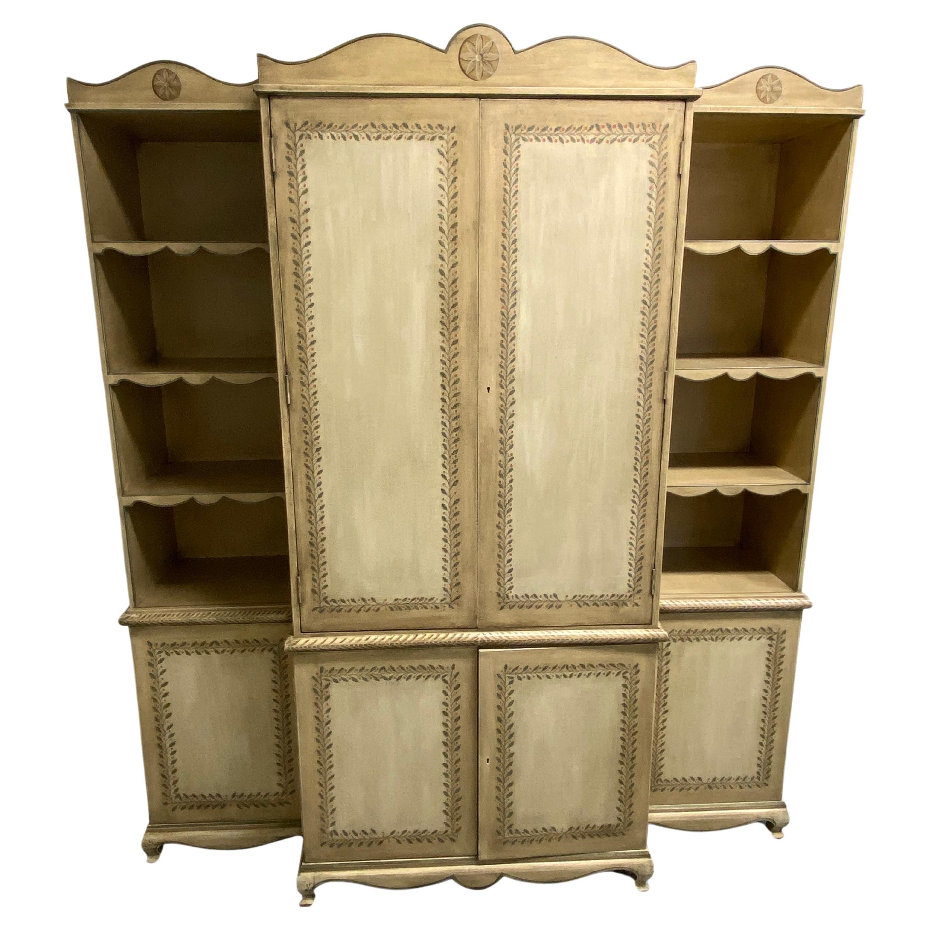 Custom Made & Painted French Provincial Style Cabinet in Painted Leaf Design For Sale