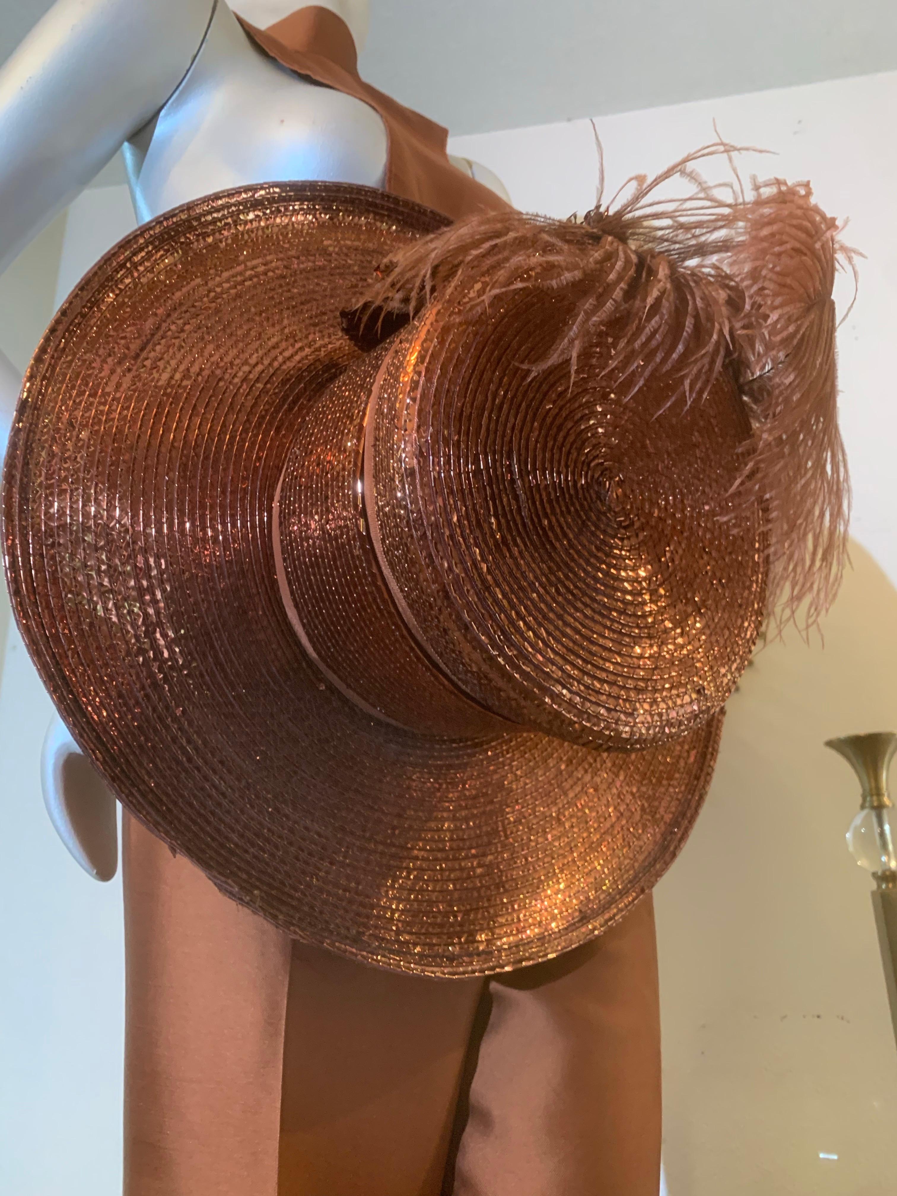 Cappello a pantalone e ensemble Dickey su misura in lussuosa seta e paglia color bronzo in vendita 7