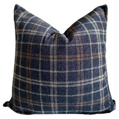Vintage Custom Made Plaid Chenille Black and Tan Accent Pillow