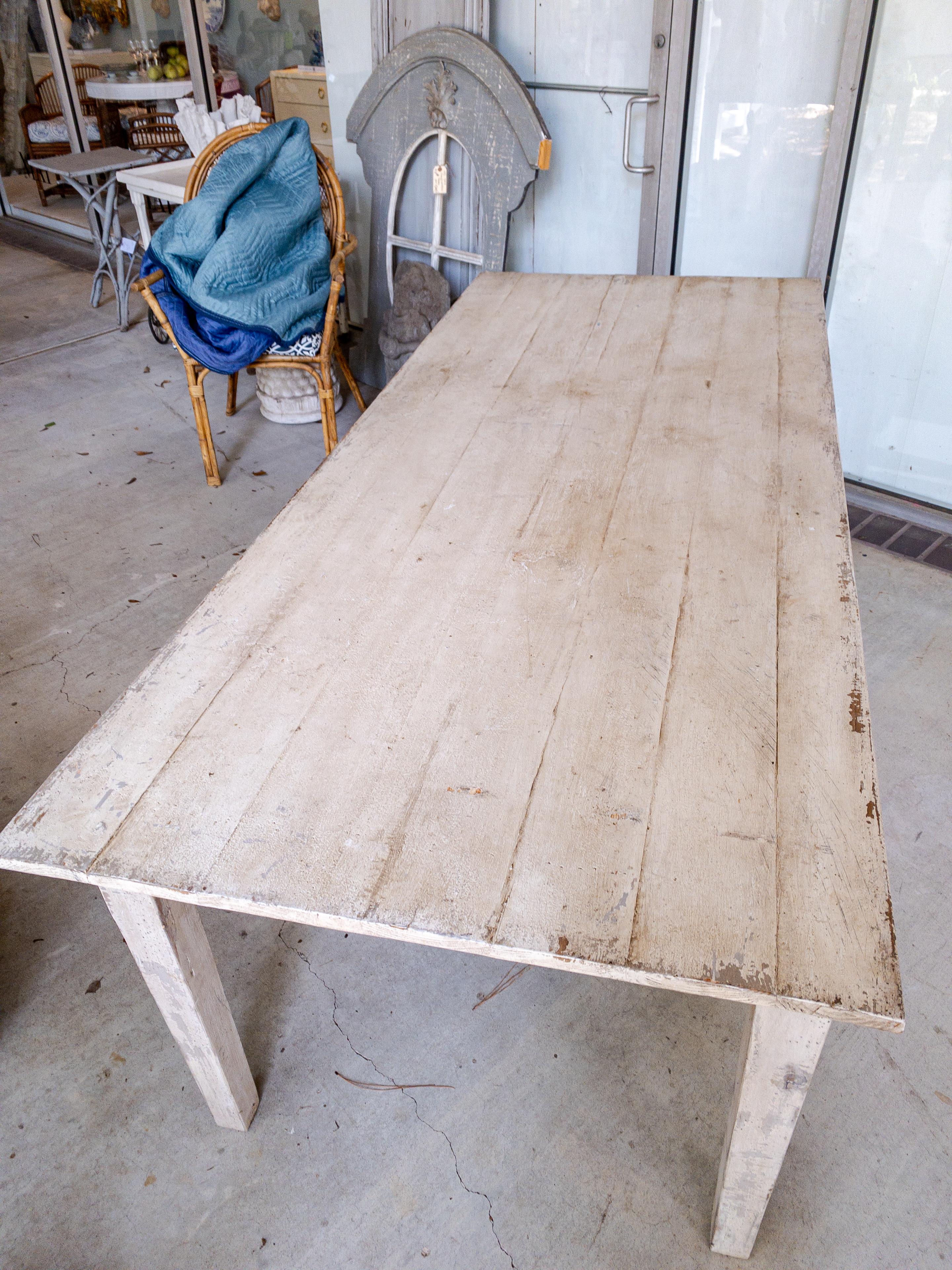Custom Made Plank Top Farm Table with a Painted Finish For Sale 6