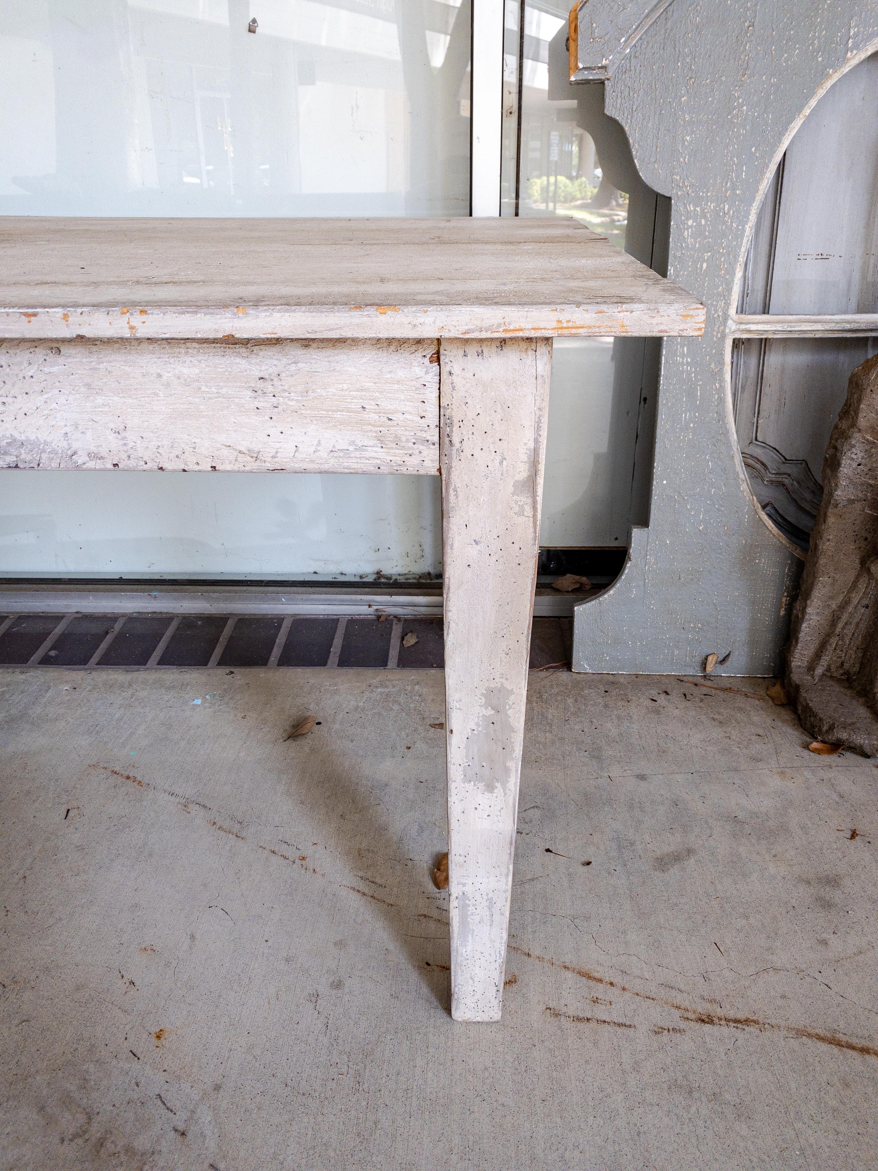 Primitive Custom Made Plank Top Farm Table with a Painted Finish For Sale