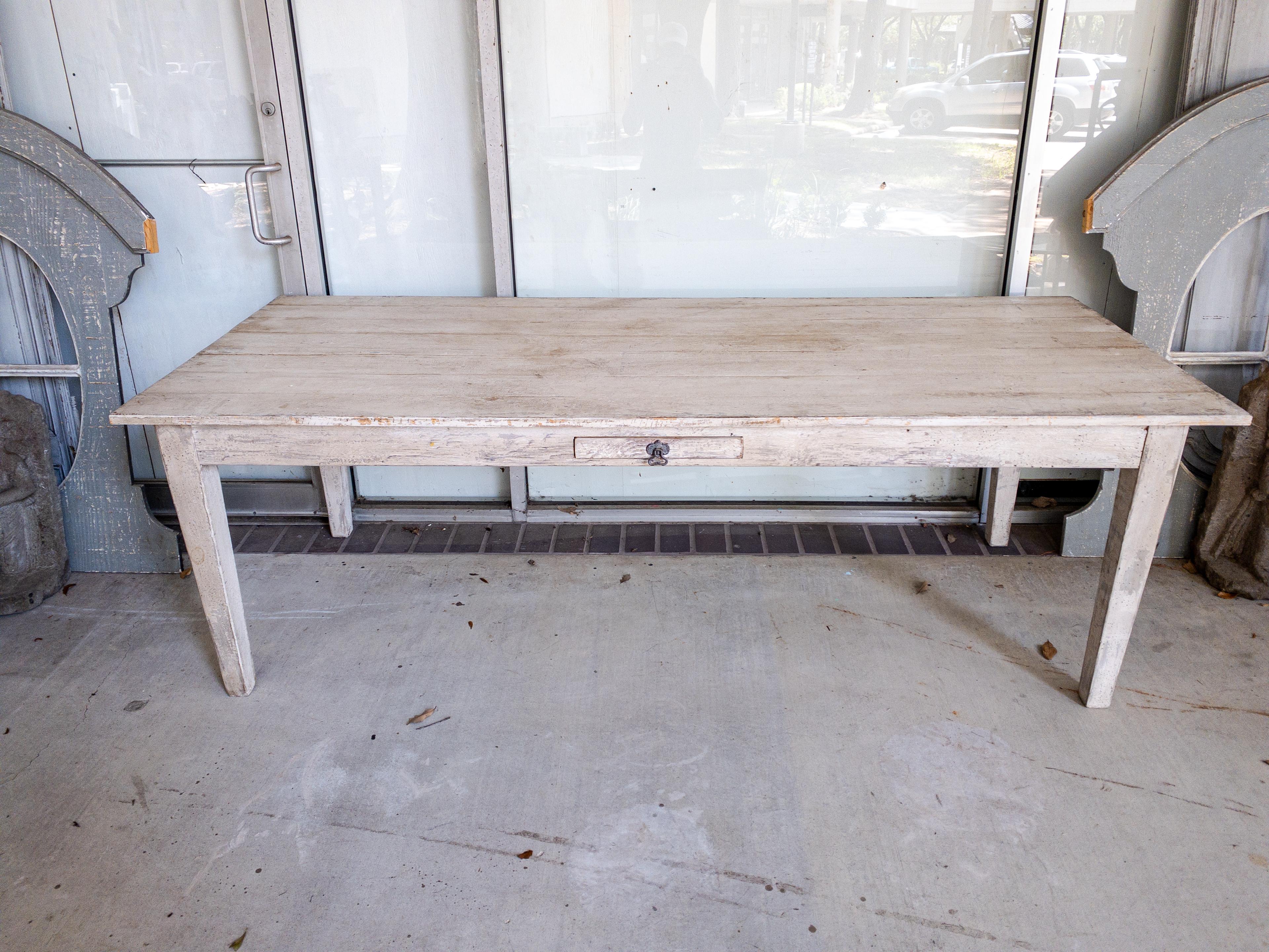 Custom Made Plank Top Farm Table with a Painted Finish For Sale 3