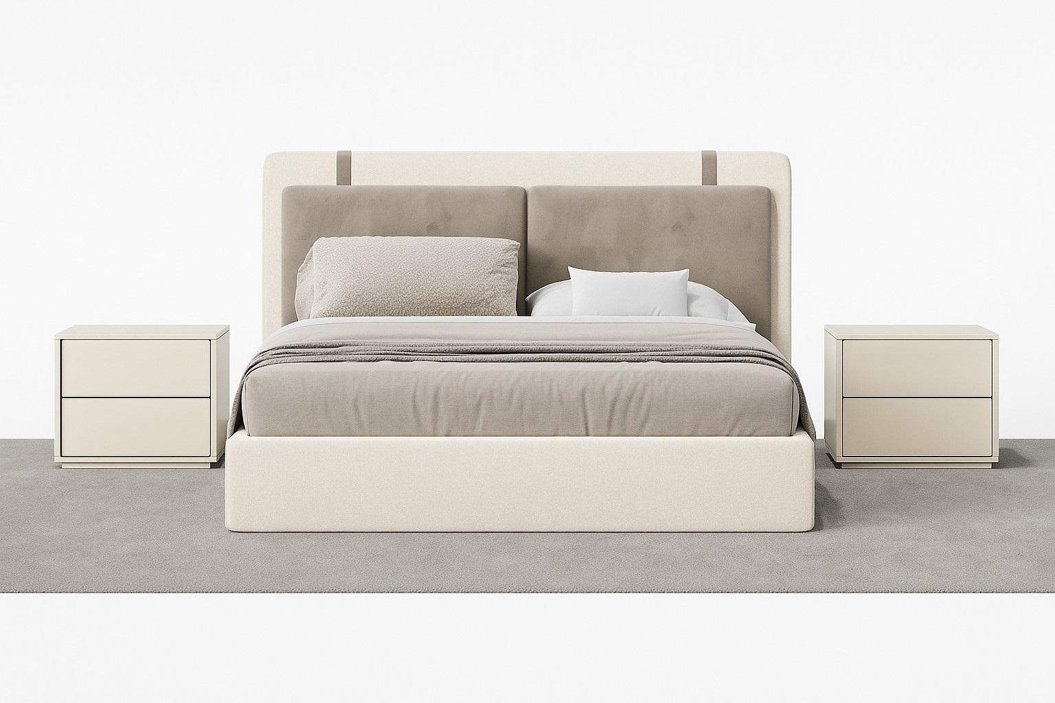 Hand-Crafted Custom Made Platform Bed w Integrated Storage and Two Bedside Tables For Sale