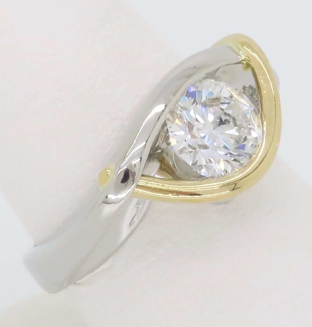 Custom Made Platinum & 18k GIA Certified Diamond In Excellent Condition In Webster, NY