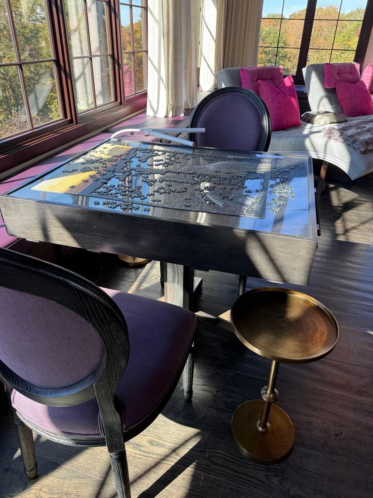 German Custom Made Puzzle Table in Black Lacquer with Drawers in the Style of Art Deco For Sale