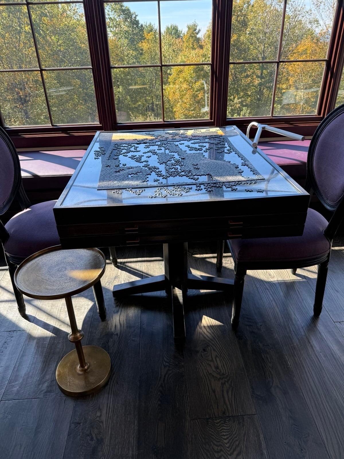 Beech Custom Made Puzzle Table in Black Lacquer with Drawers in the Style of Art Deco For Sale