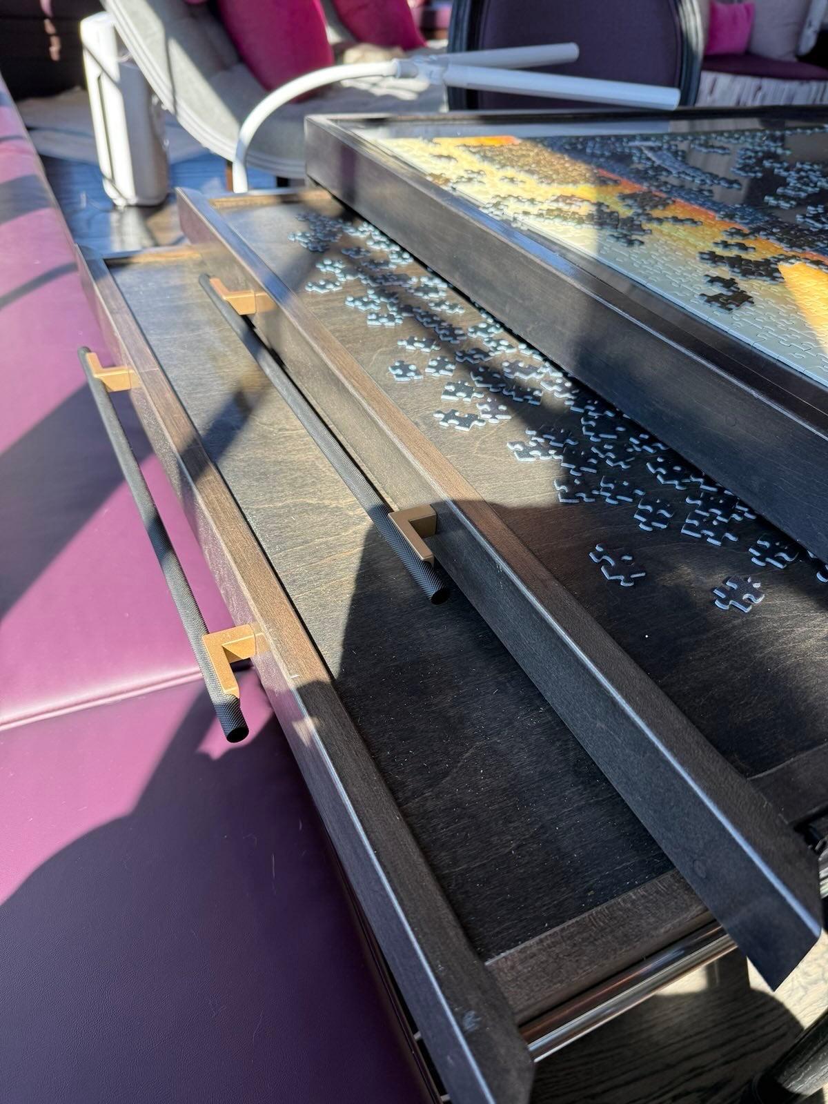 Custom Made Puzzle Table in Black Lacquer with Drawers in the Style of Art Deco For Sale 1