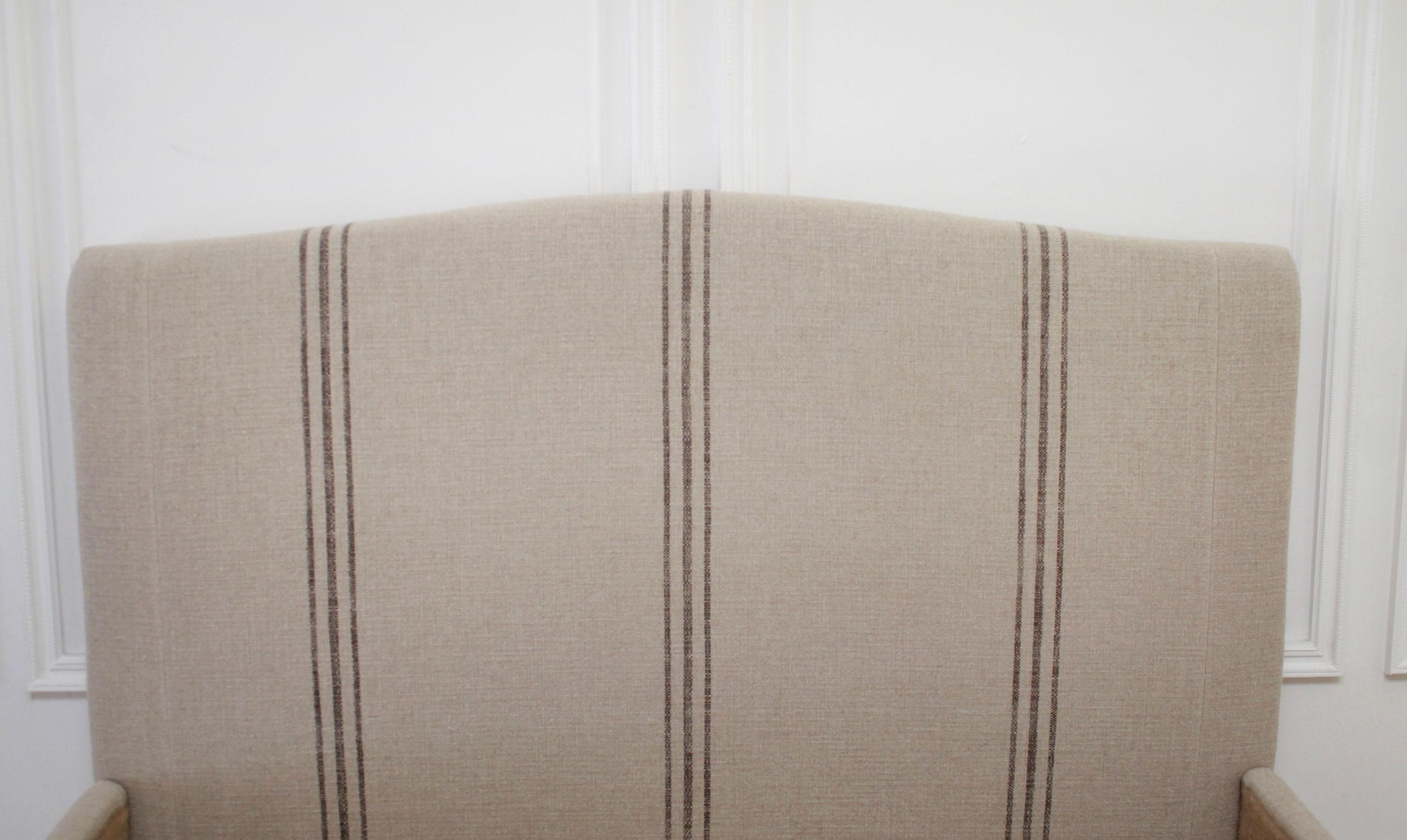 Linen Custom Made Queen Size Blue Stripe Upholstered Bed