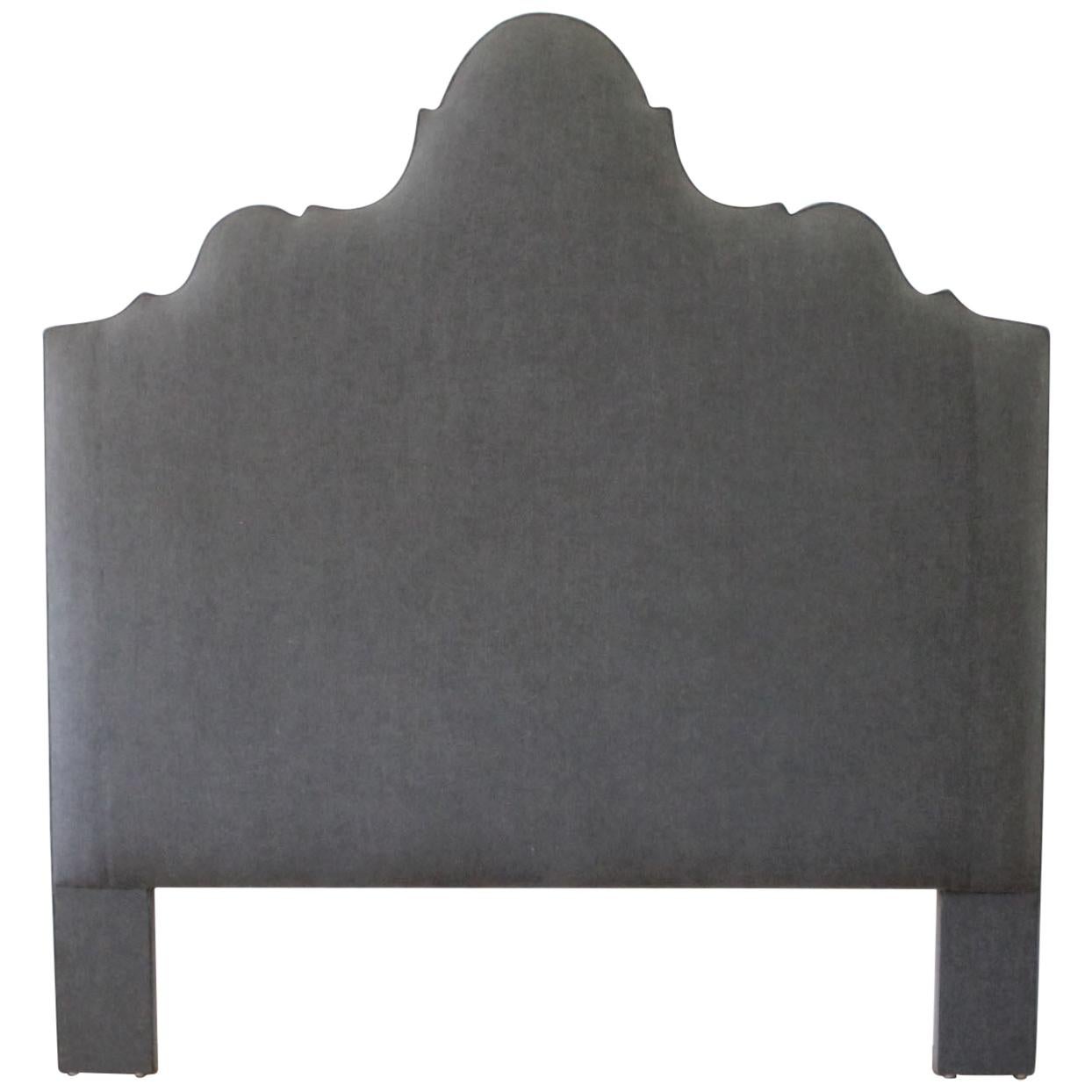 Custom Made Queen Size Dark Grey Linen Headboard at 1stDibs
