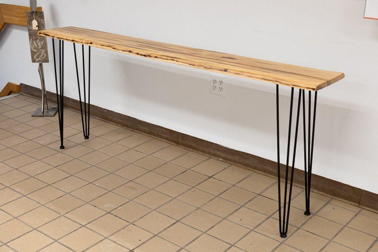 Custom Made Raw Edge Ambrosia Maple Console Sofa Table with Hairpin