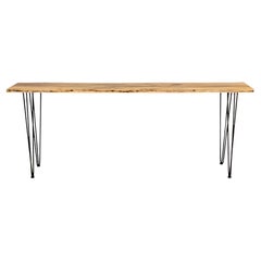 Custom Made Raw Edge Ambrosia Maple Console Sofa Table with Hairpin Legs