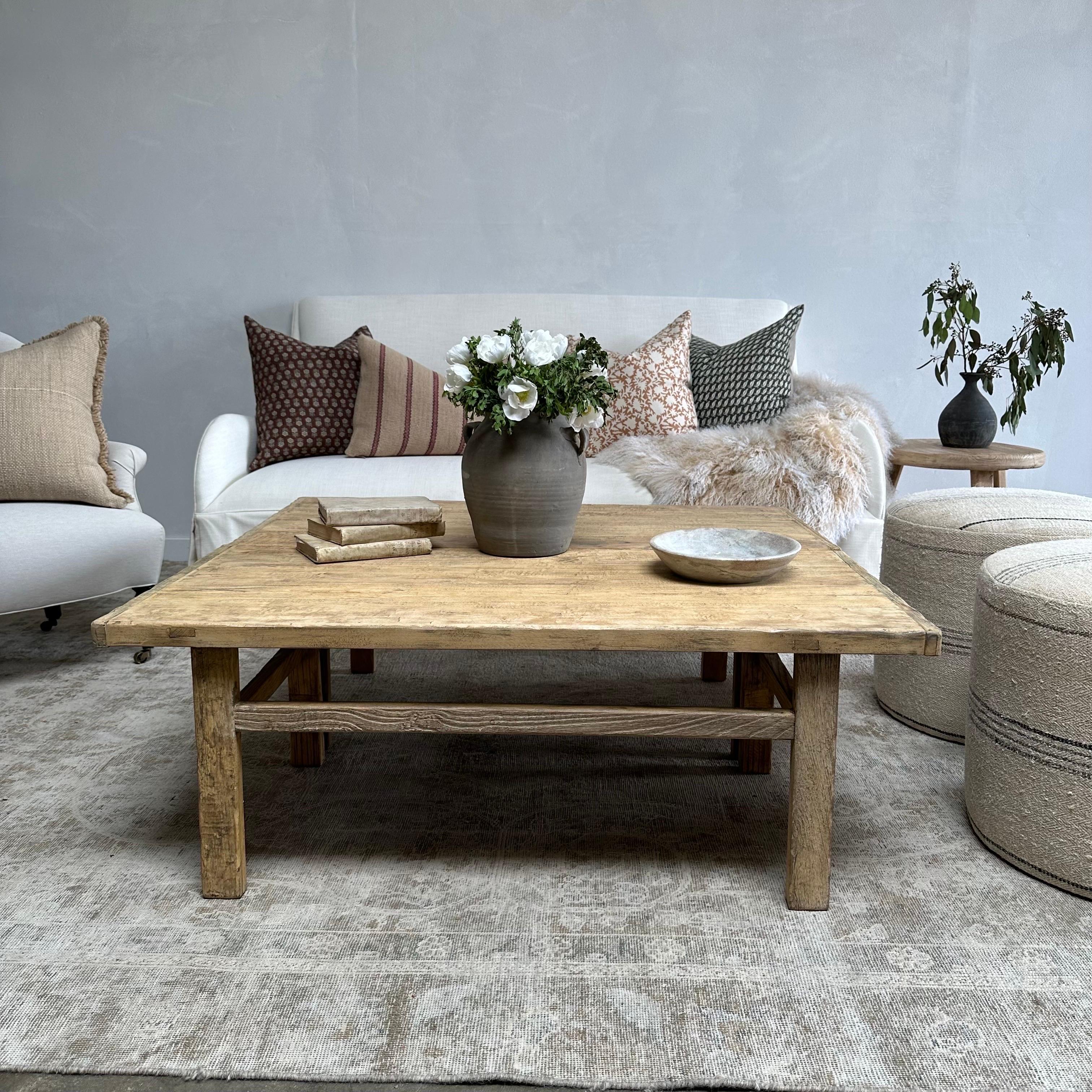 Custom Made Reclaimed Elm Wood Coffee Table For Sale at 1stDibs