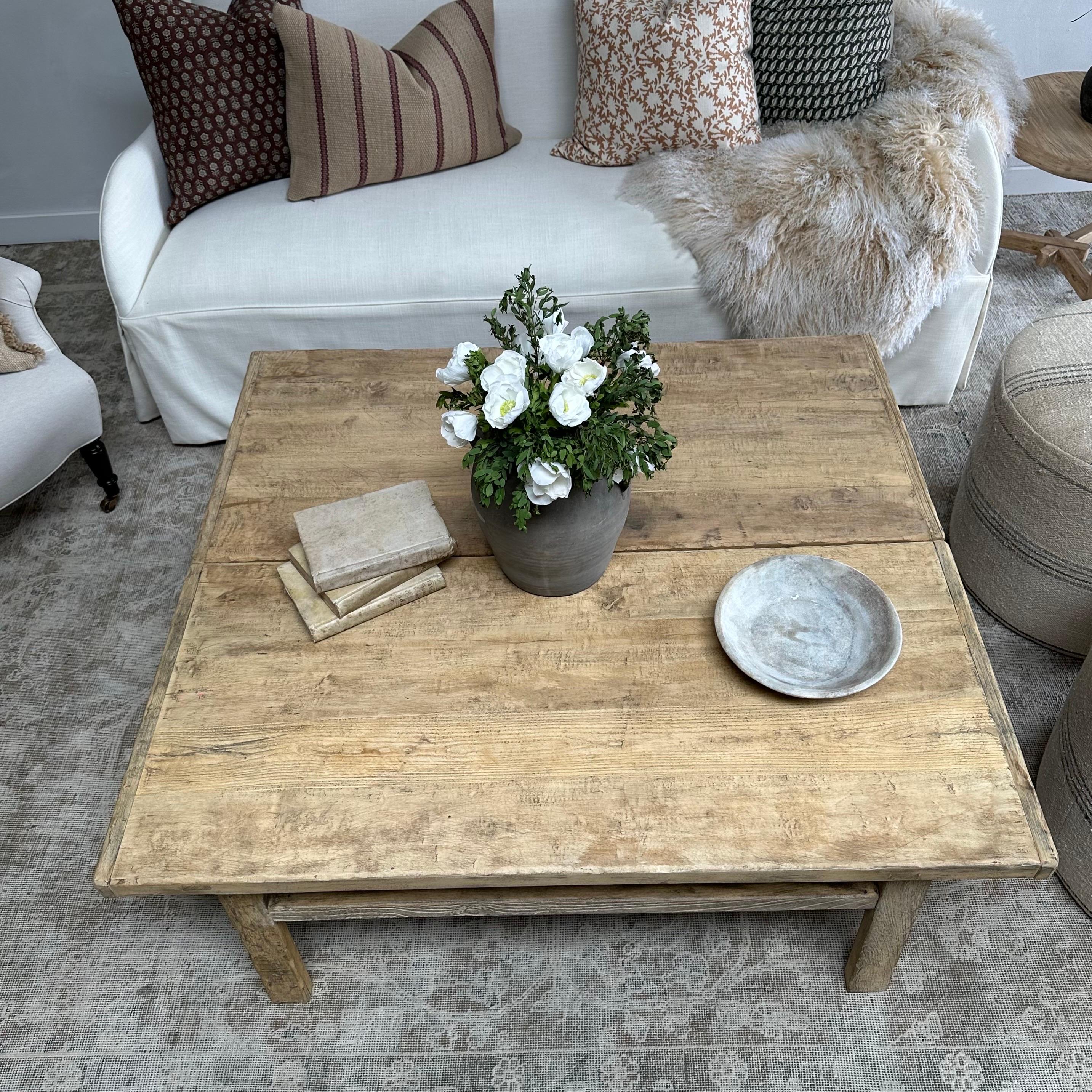 Custom Made Reclaimed Elm Wood Coffee Table For Sale at 1stDibs