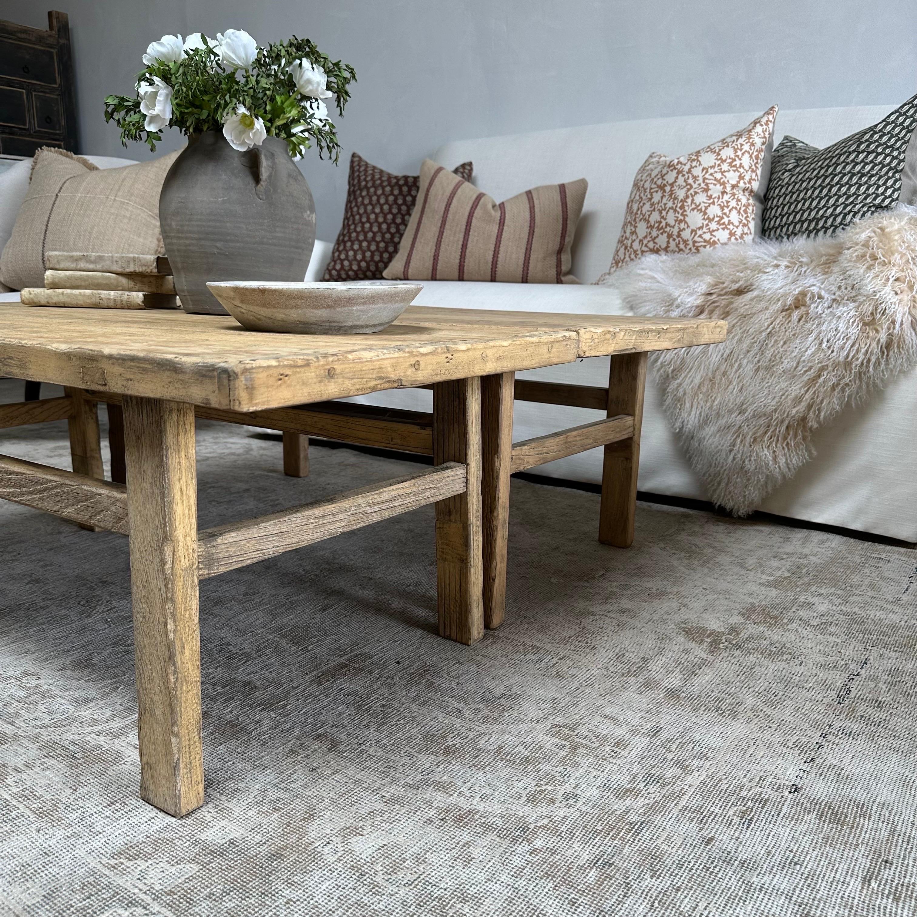 Custom Made Reclaimed Elm Wood Coffee Table For Sale at 1stDibs