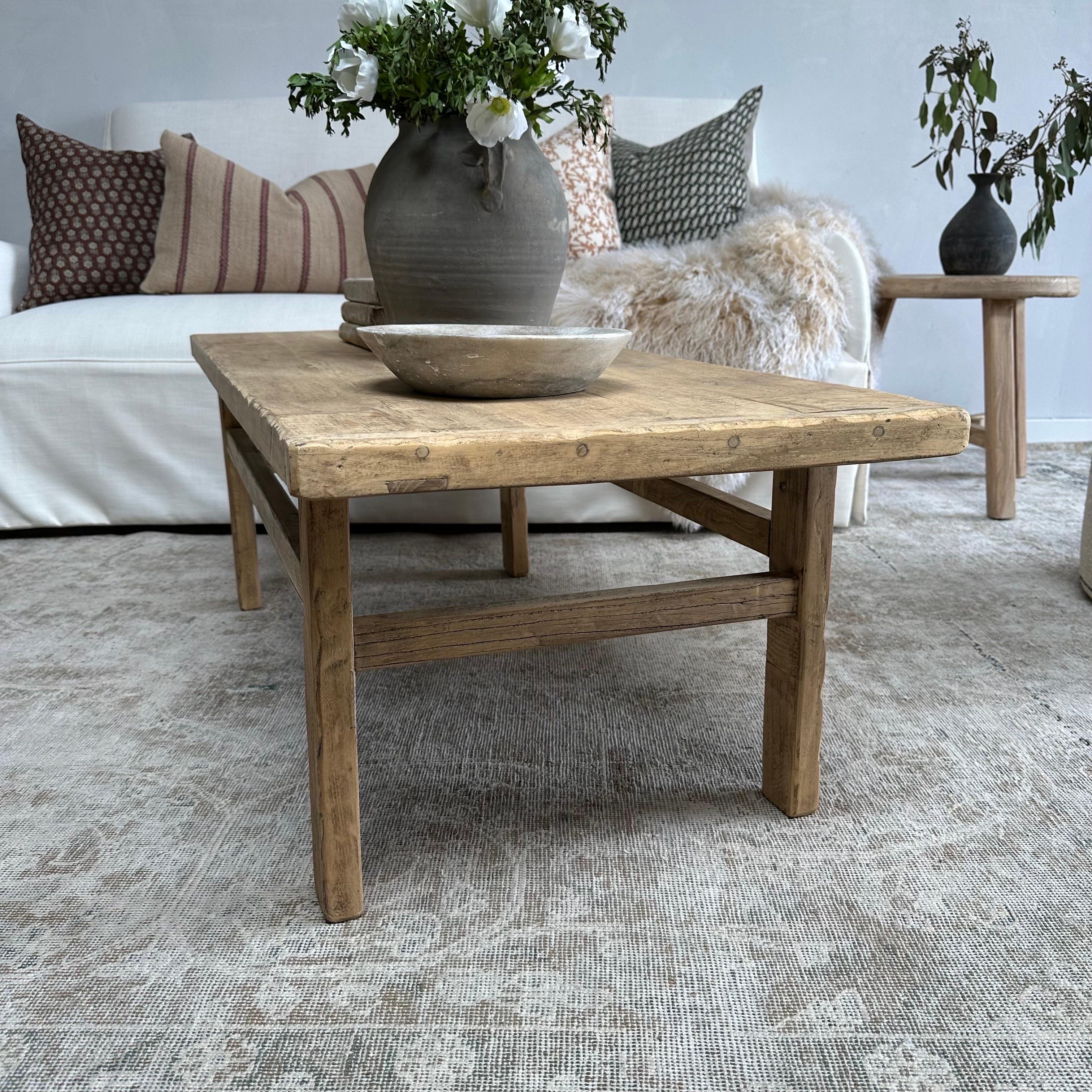 Custom Made Reclaimed Elm Wood Coffee Table For Sale at 1stDibs