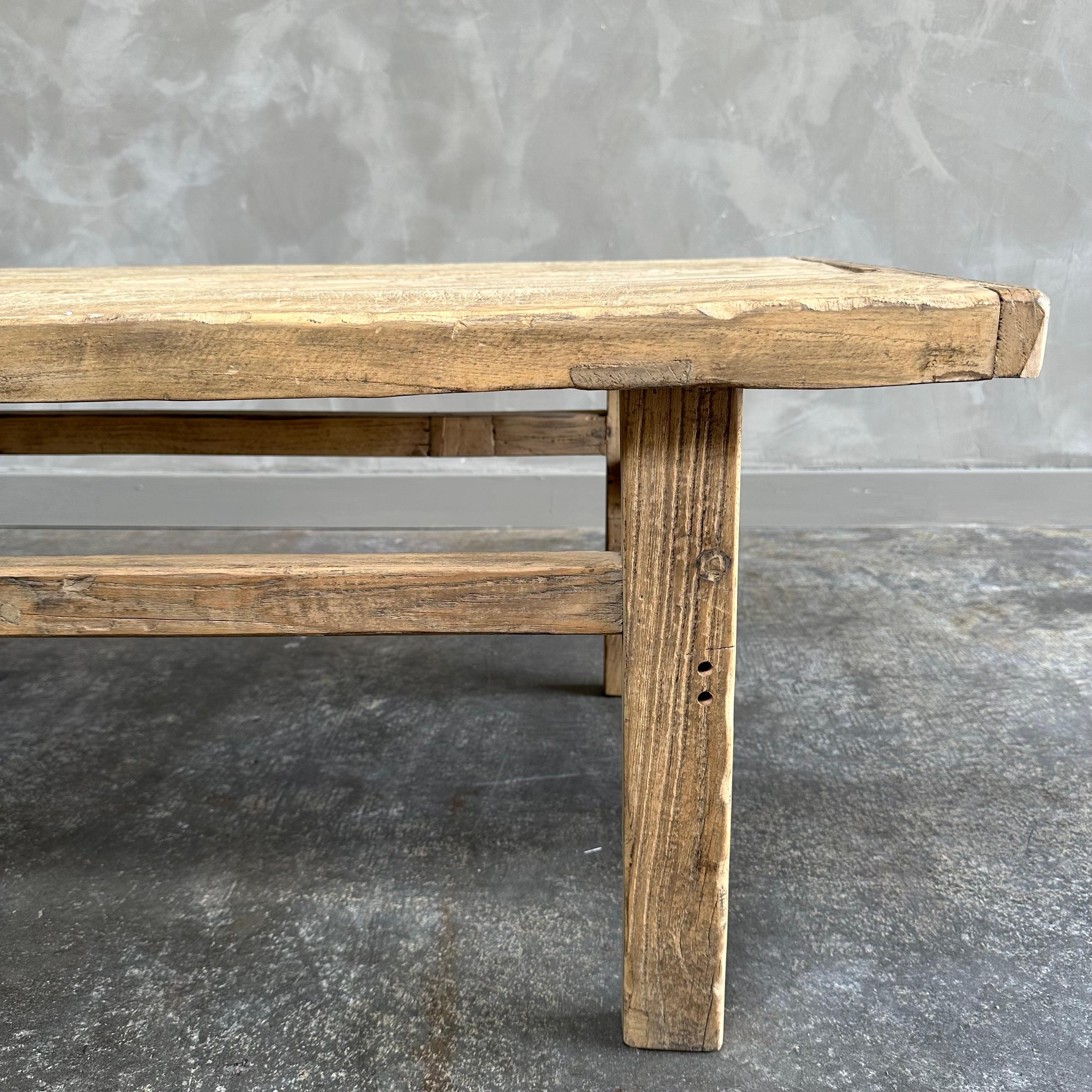 Contemporary Custom Made Reclaimed Elm Wood Coffee Table For Sale