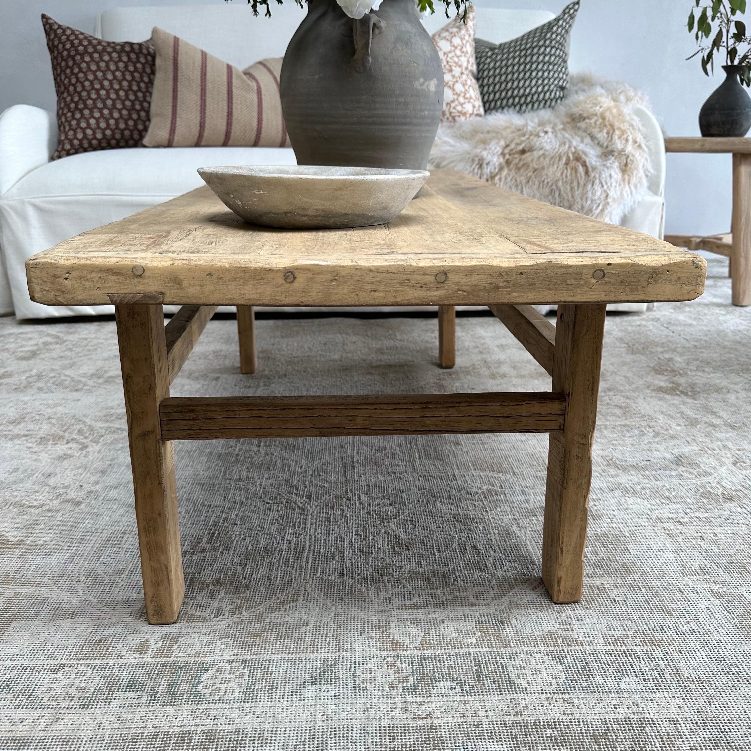 Custom Made Reclaimed Elm Wood Coffee Table For Sale at 1stDibs