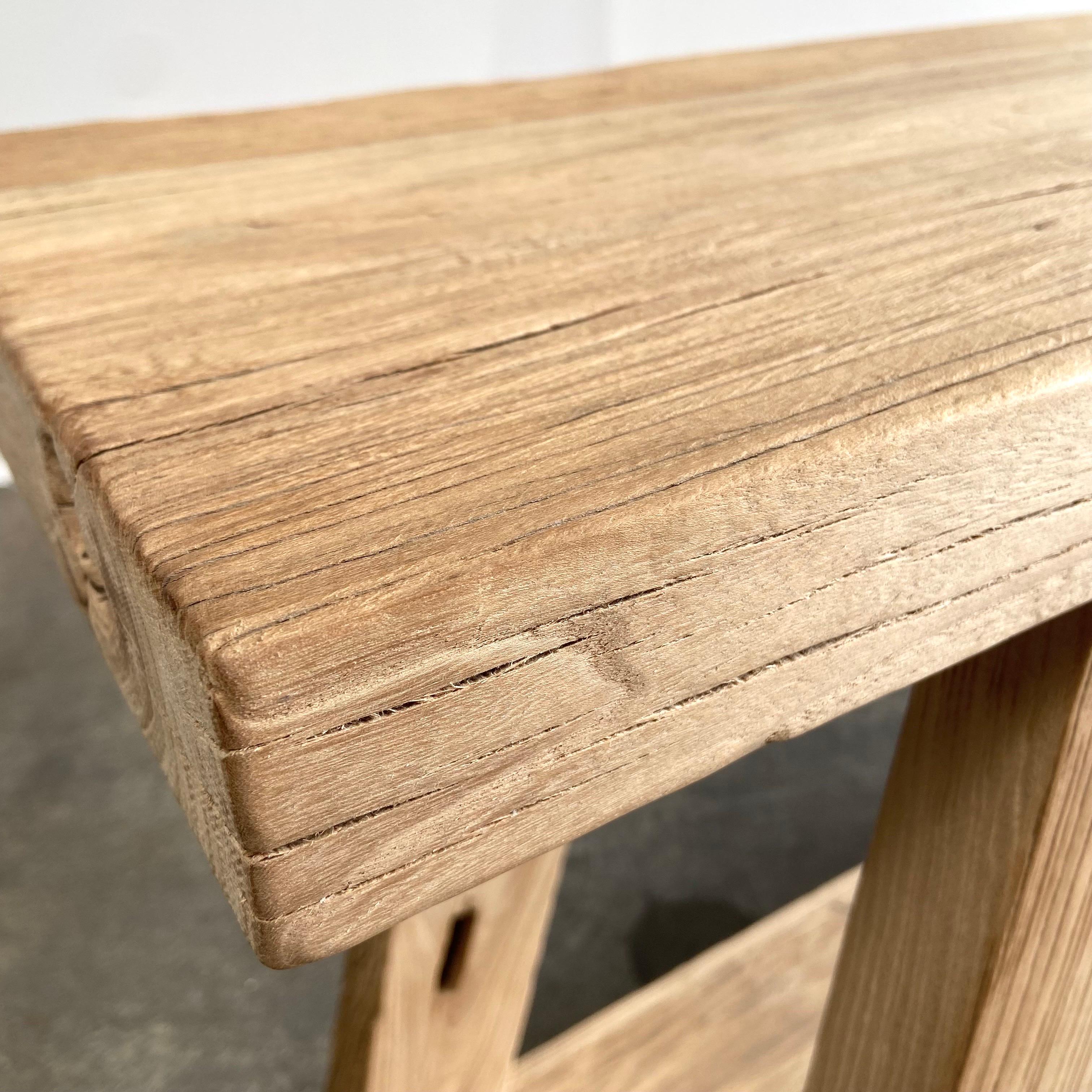Custom Made Reclaimed Elm Wood Console Table with Low Shelf 6