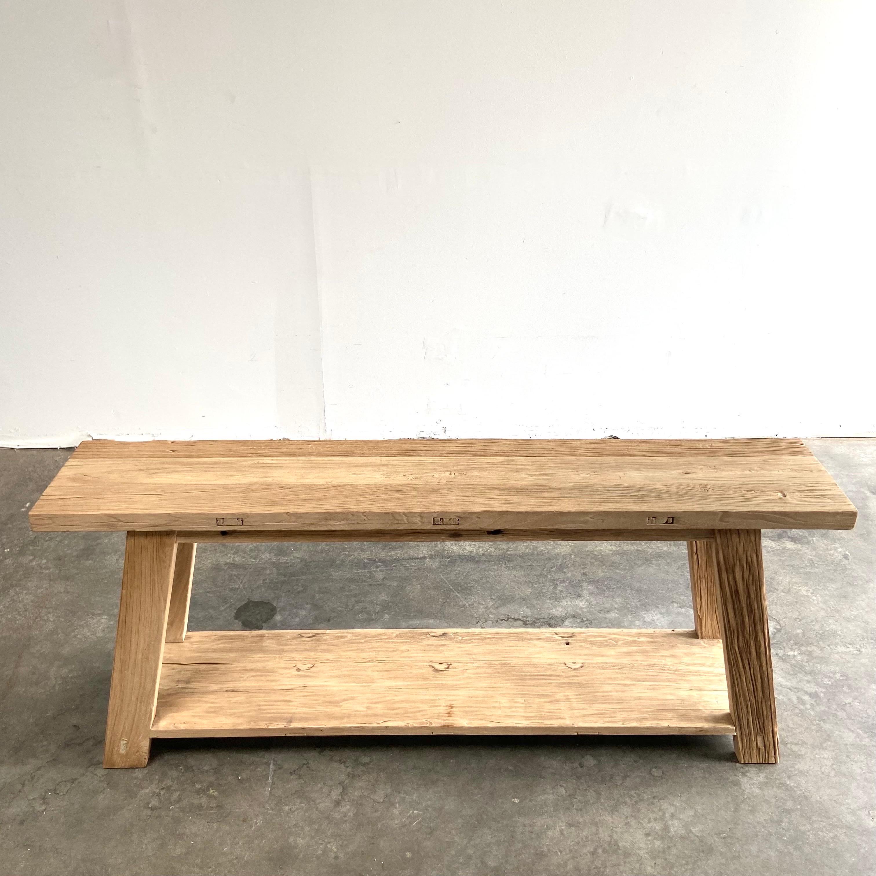 Custom Made Reclaimed Elm Wood Console Table with Low Shelf 4