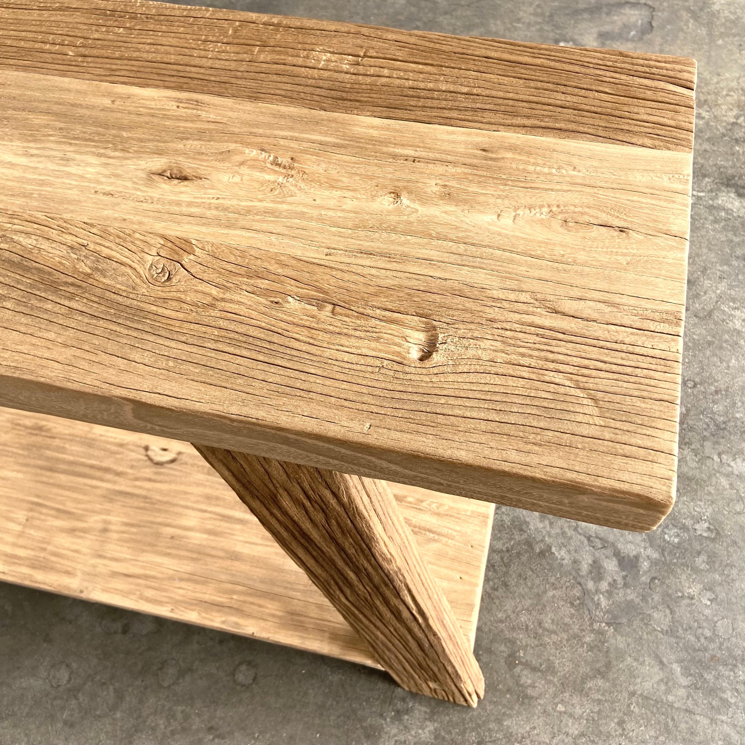 Custom Made Reclaimed Elm Wood Console Table with Low Shelf 5