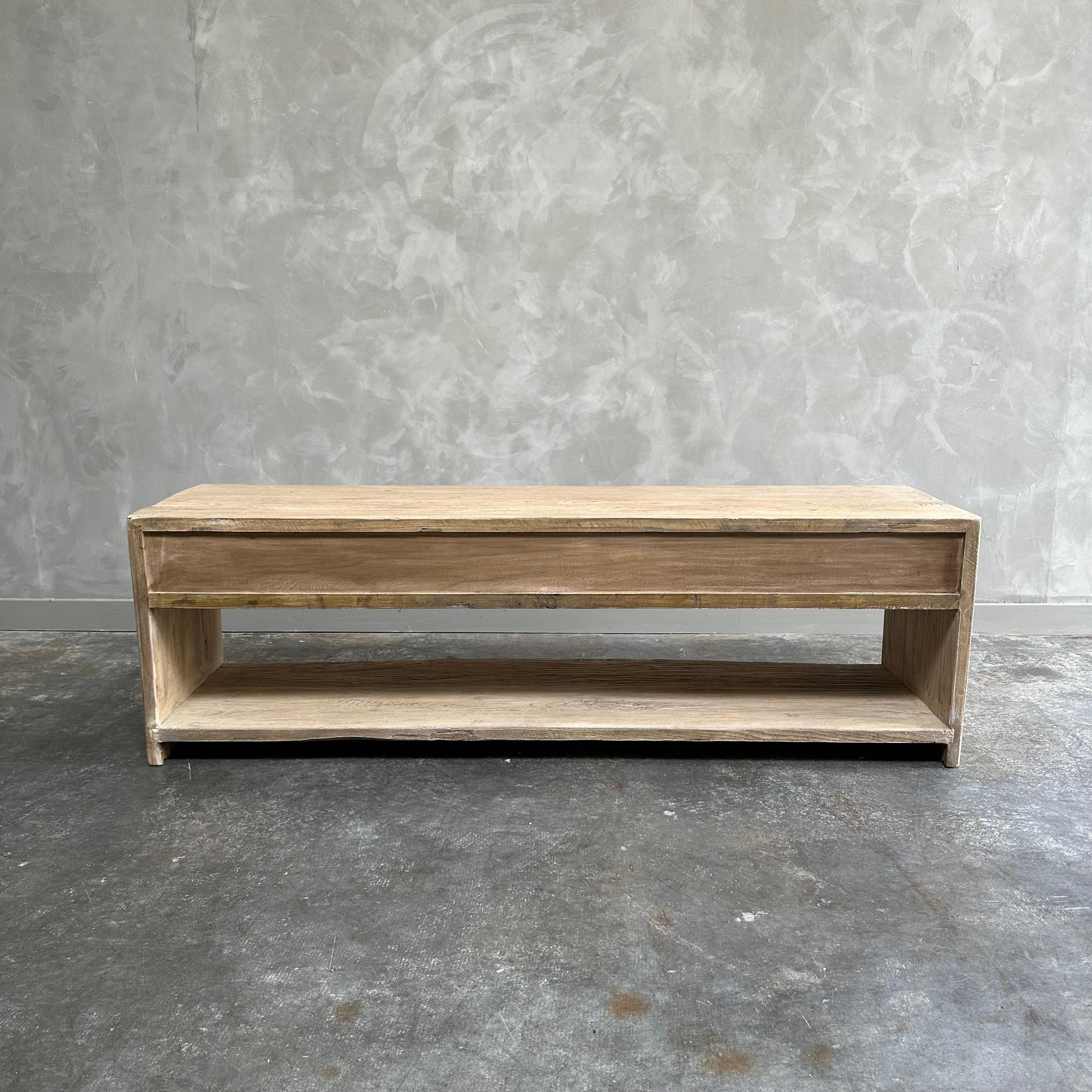 Custom Made Reclaimed Elm Wood Low Console with Drawers For Sale 3