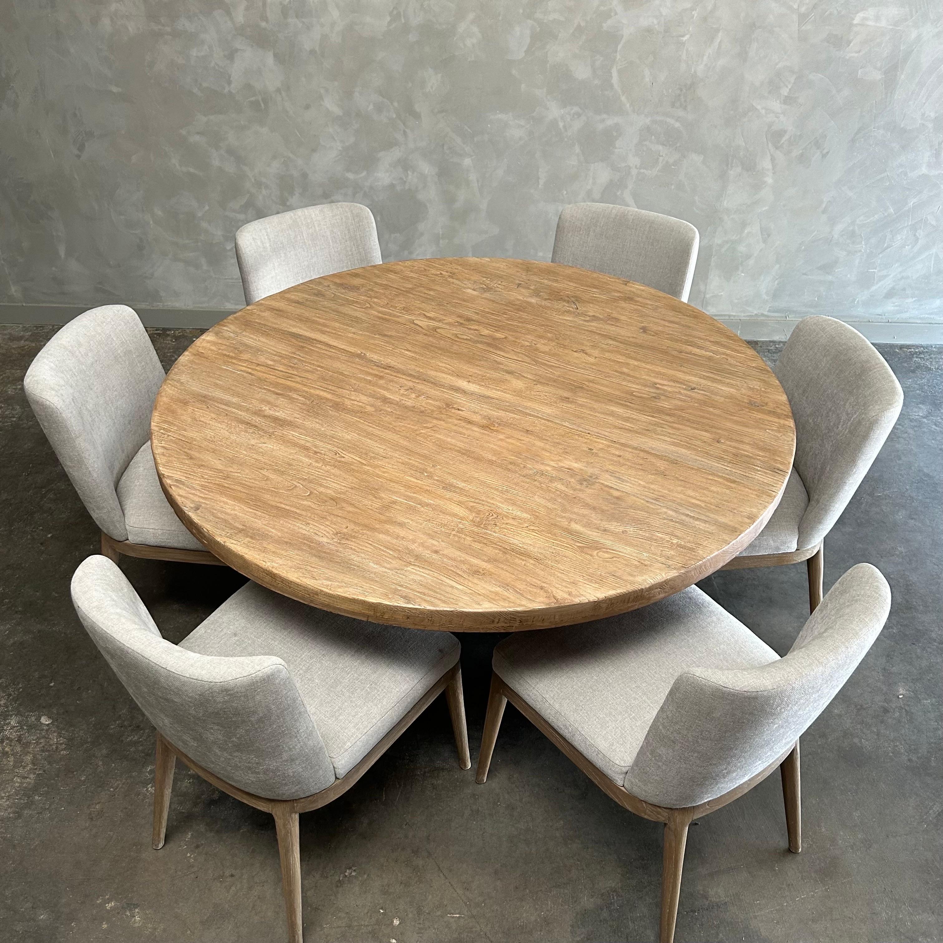 Custom Made Reclaimed Elm Wood Round Dining Table For Sale 2