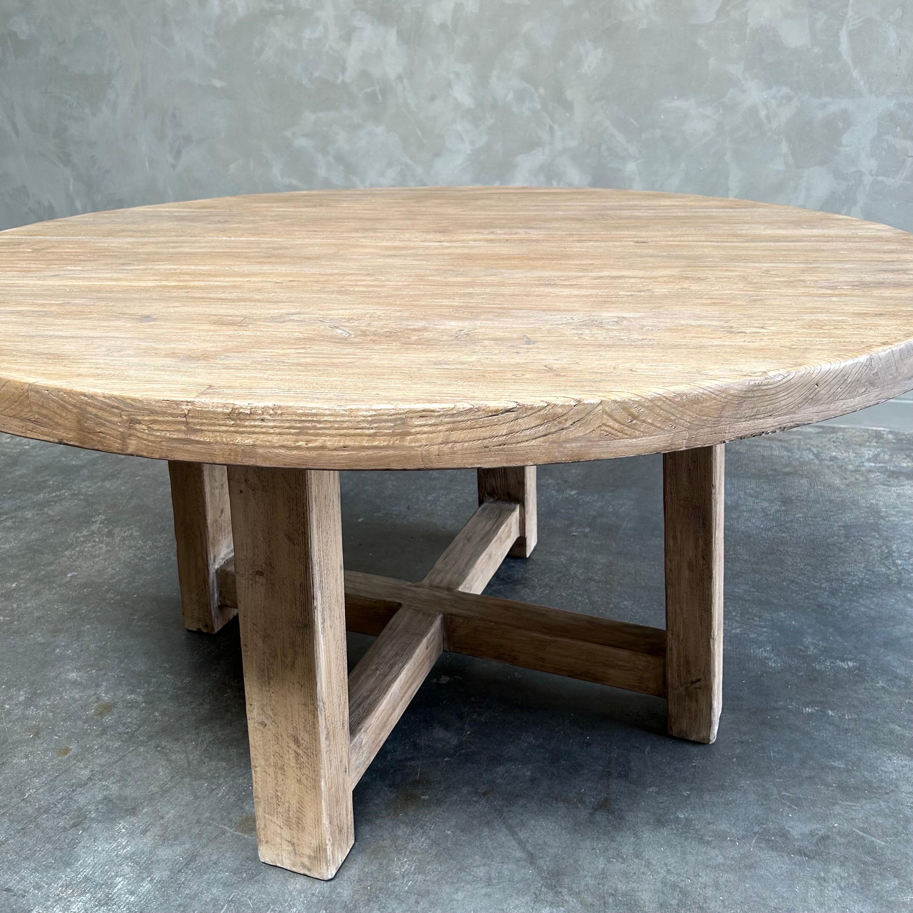 Contemporary Custom Made Reclaimed Elm Wood Round Dining Table For Sale