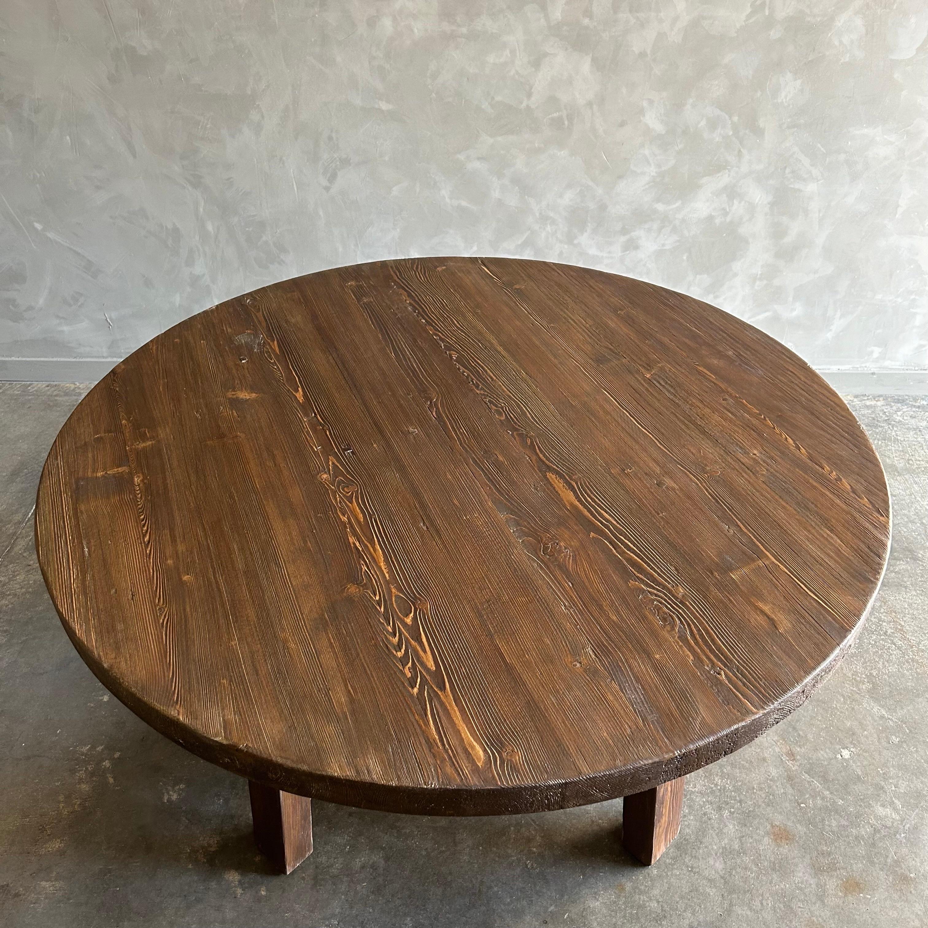 XXIe siècle et contemporain CUSTOM MADE Table de salle à manger ronde en bois d'orme récupéré 60
