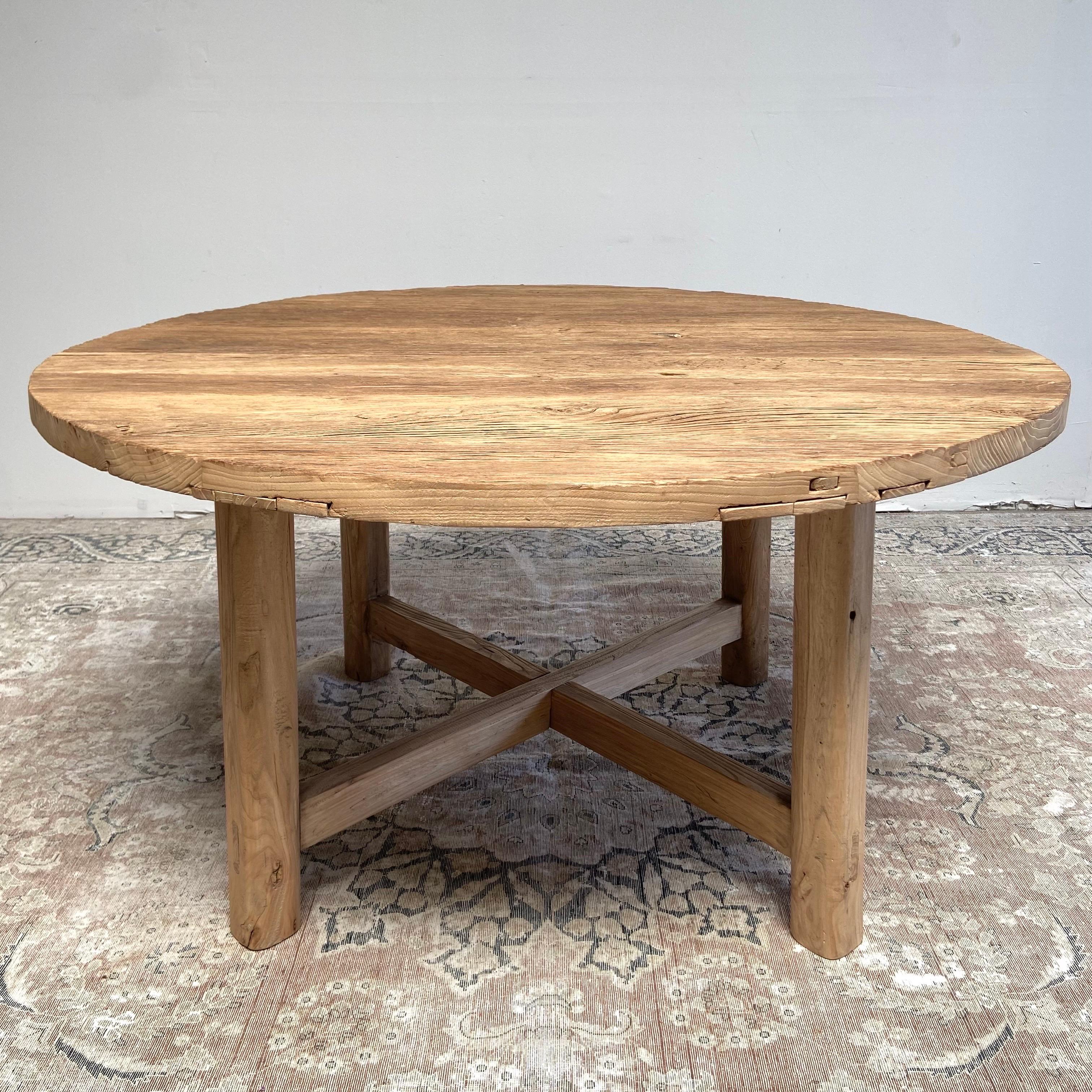 Custom Made Reclaimed Elm Wood Round Dining Table with Modern Legs 6