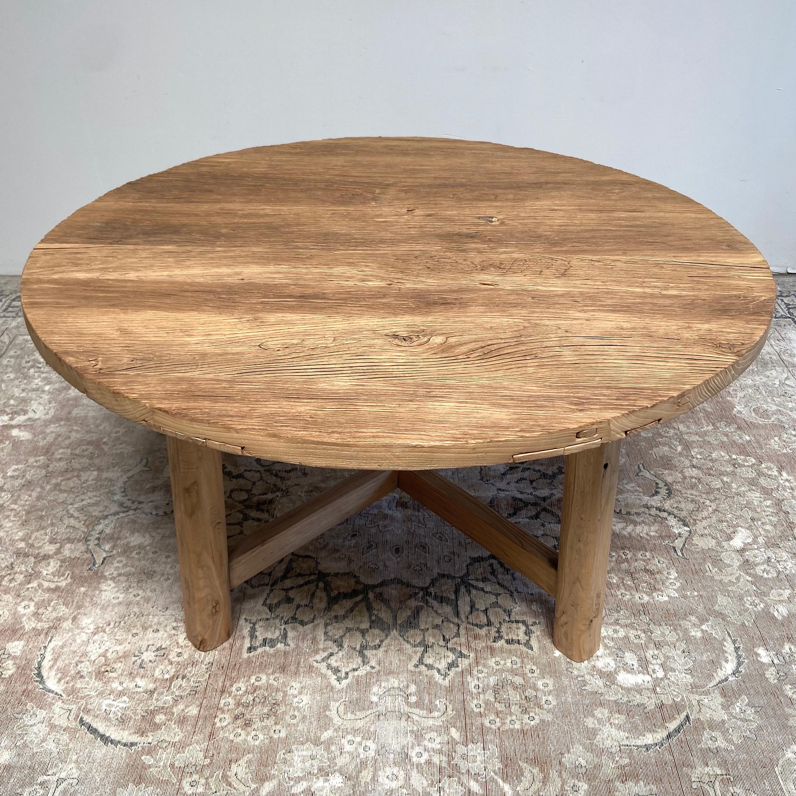Custom Made Reclaimed Elm Wood Round Dining Table with Modern Legs 7