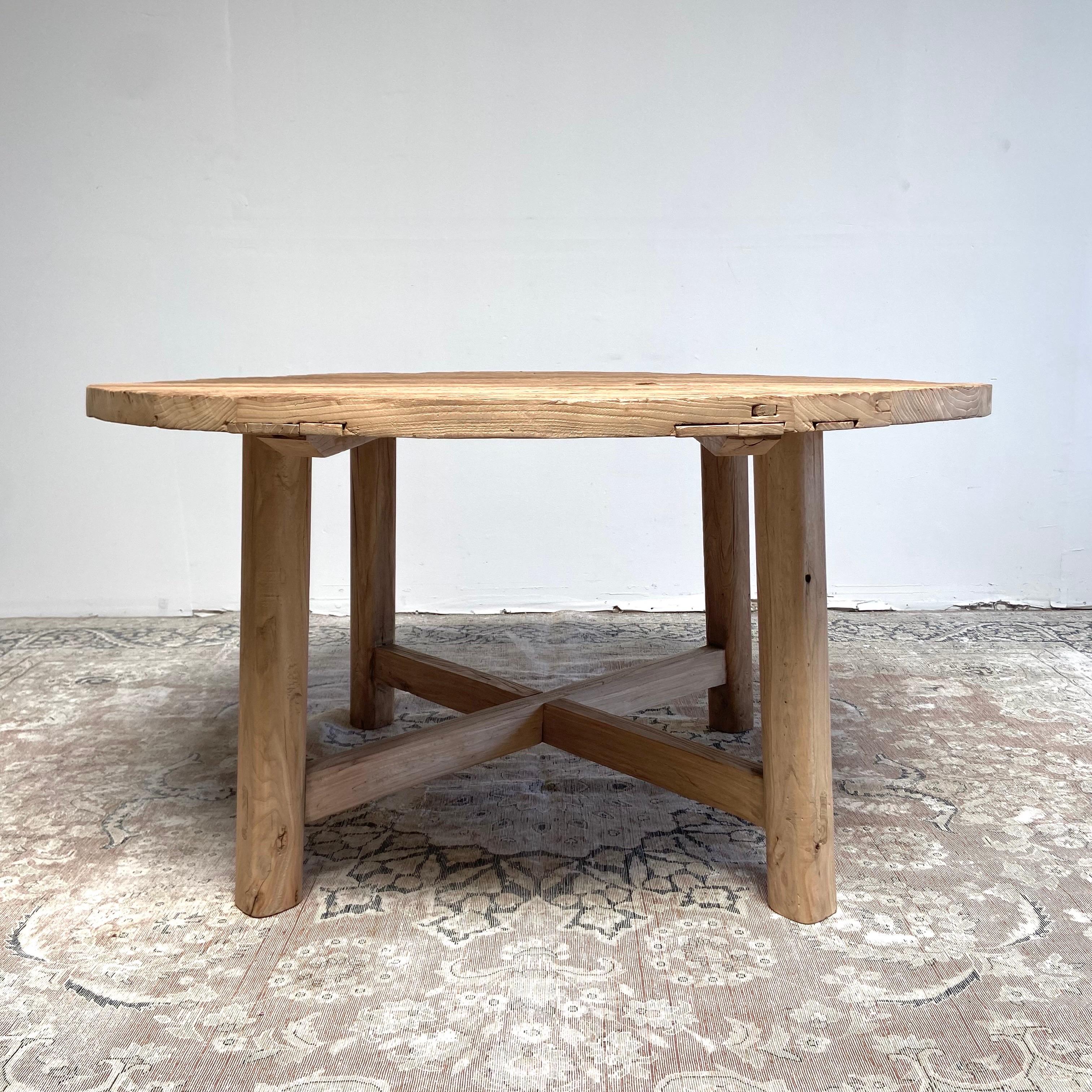 Custom Made Reclaimed Elm Wood Round Dining Table with Modern Legs 8