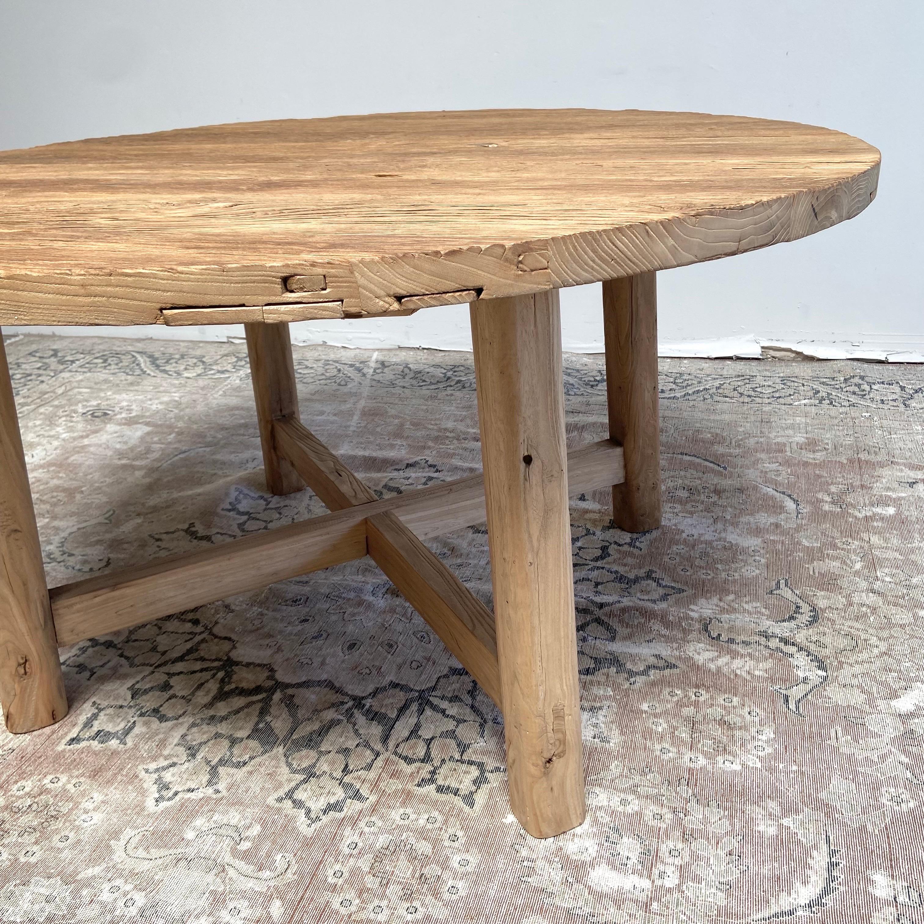 Contemporary Custom Made Reclaimed Elm Wood Round Dining Table with Modern Legs