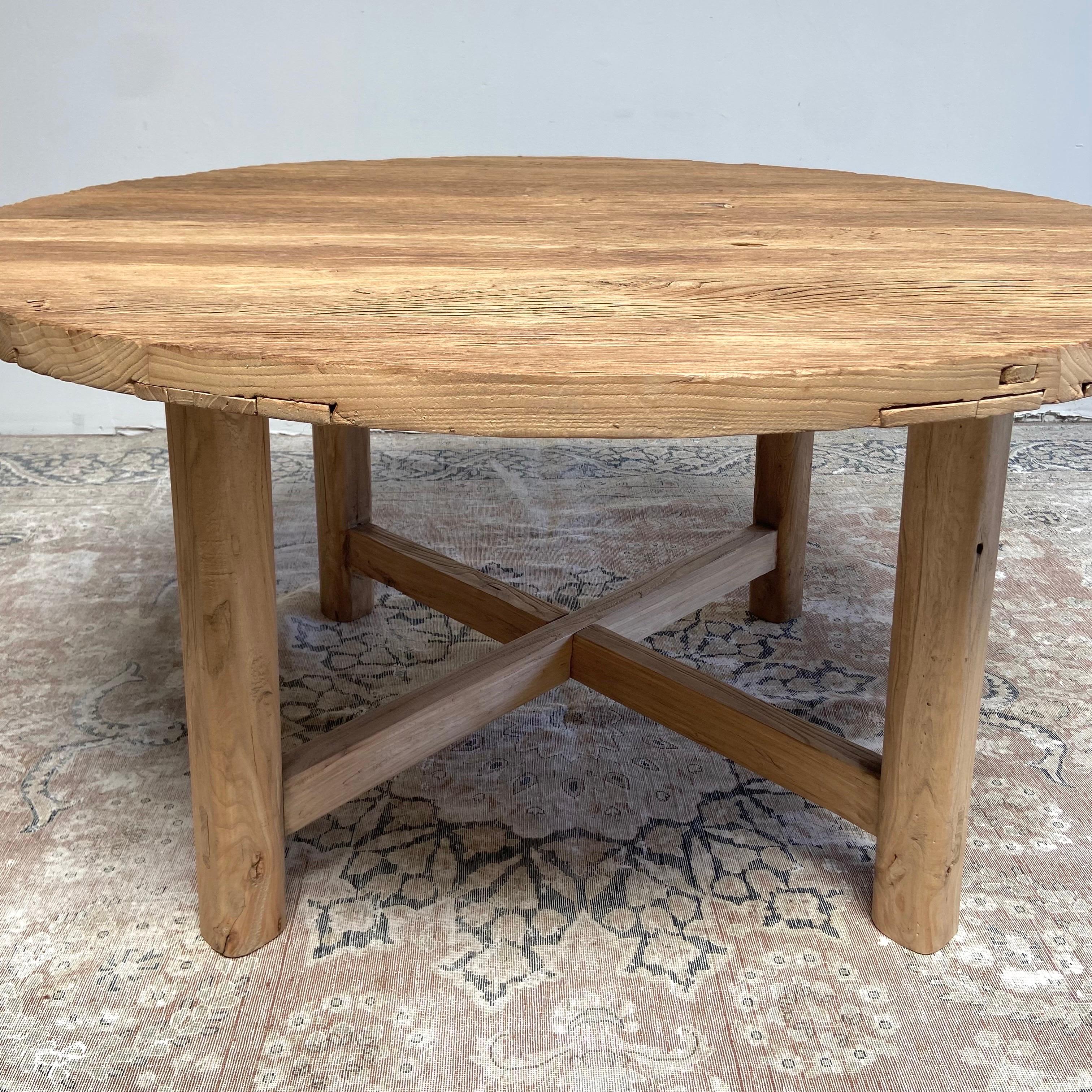 Custom Made Reclaimed Elm Wood Round Dining Table with Modern Legs 4